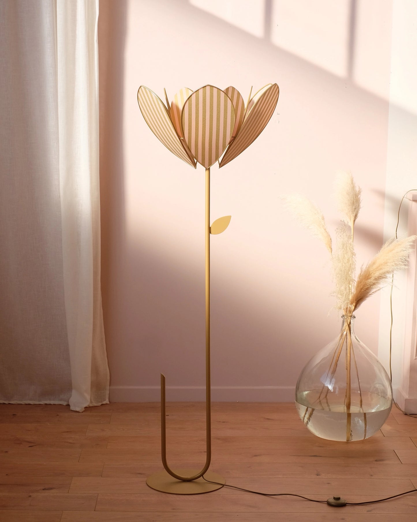 Pied de lampadaire et abat-jour fleur double - Golden Hour