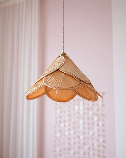 Grande suspension palme vintage en osier