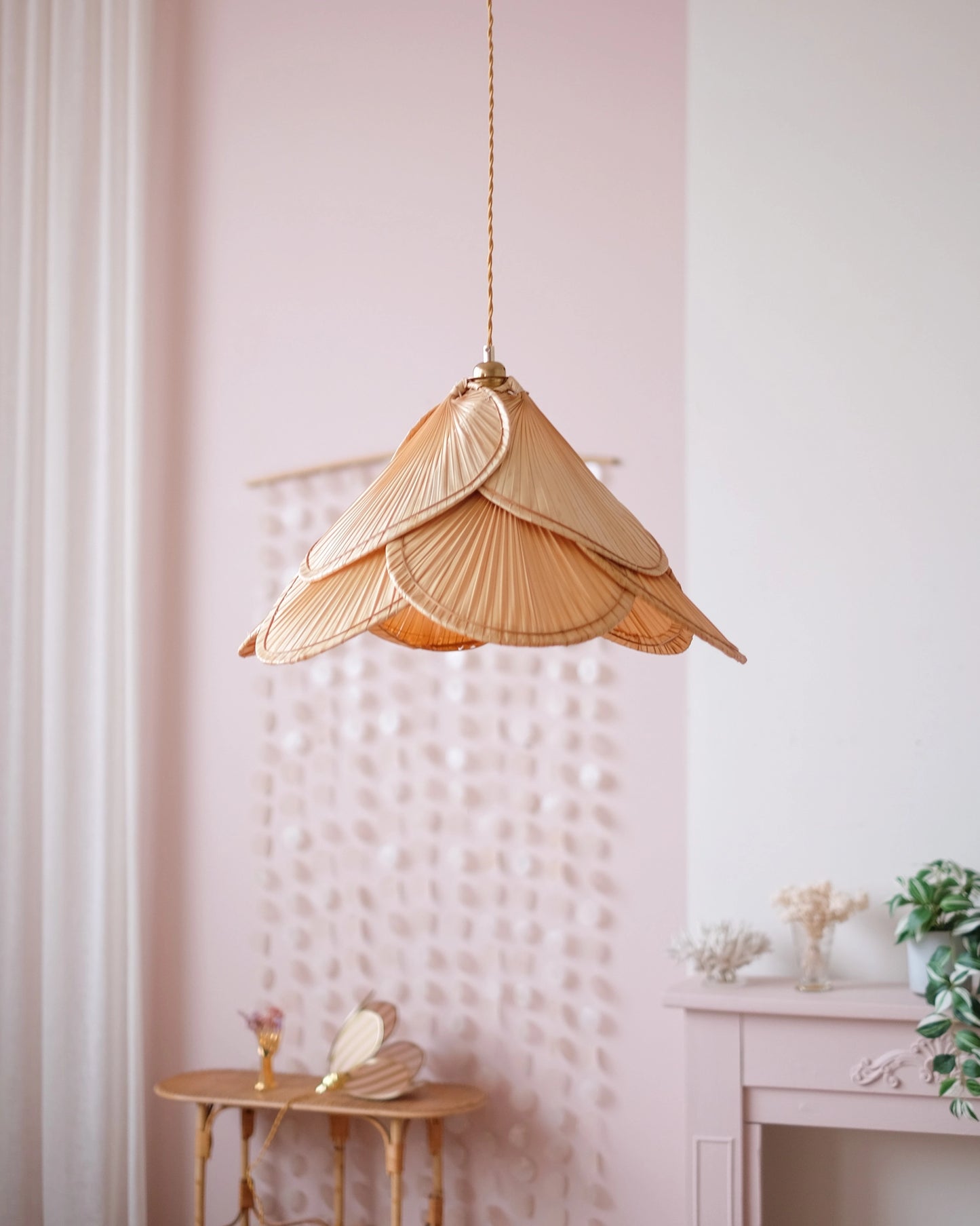 Grande suspension palme vintage en osier