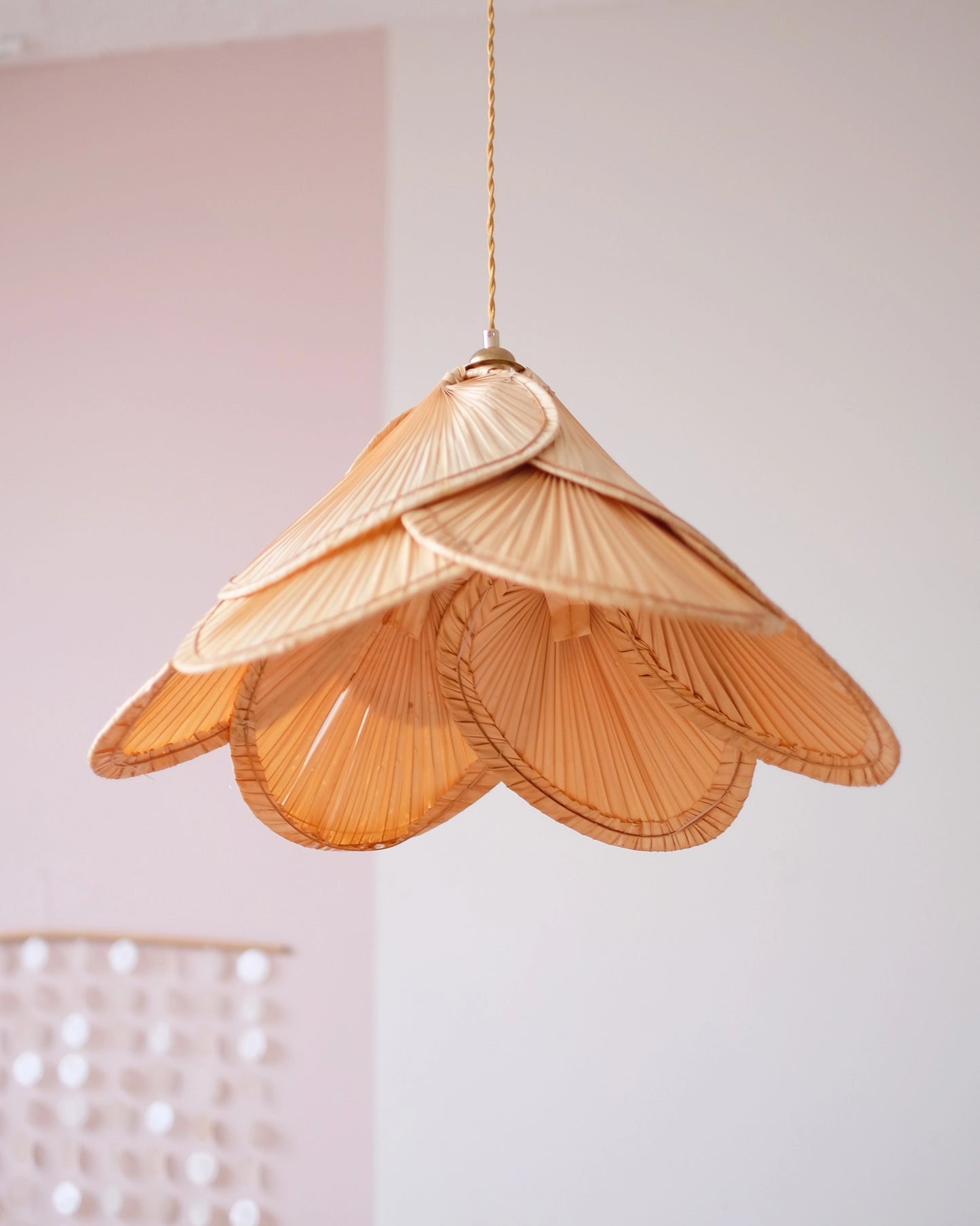 Grande suspension palme vintage en osier