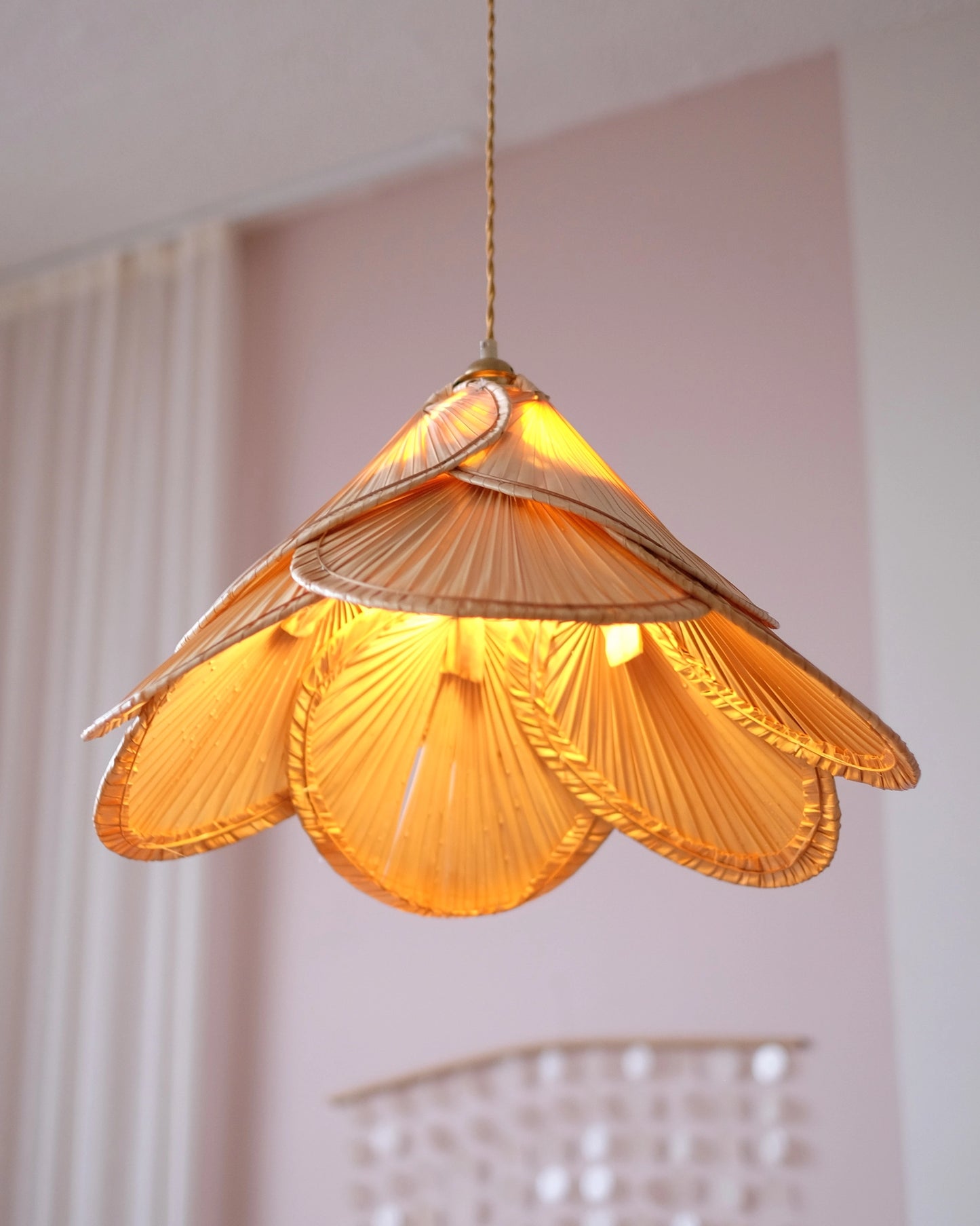 Grande suspension palme vintage en osier