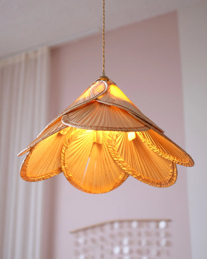 Grande suspension palme vintage en osier