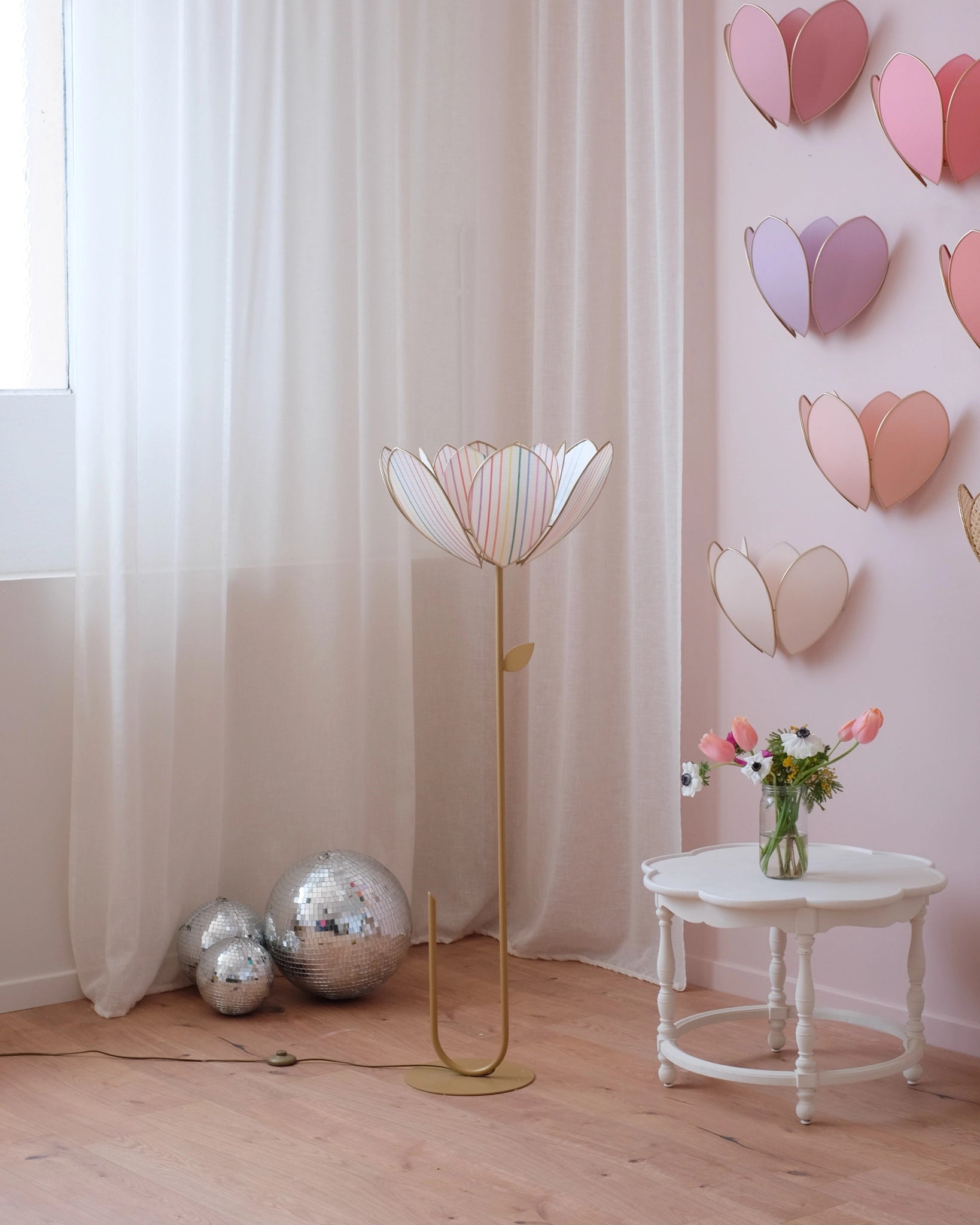 Abat-jour Fleur pour lampadaire - Double Rayures multicolores