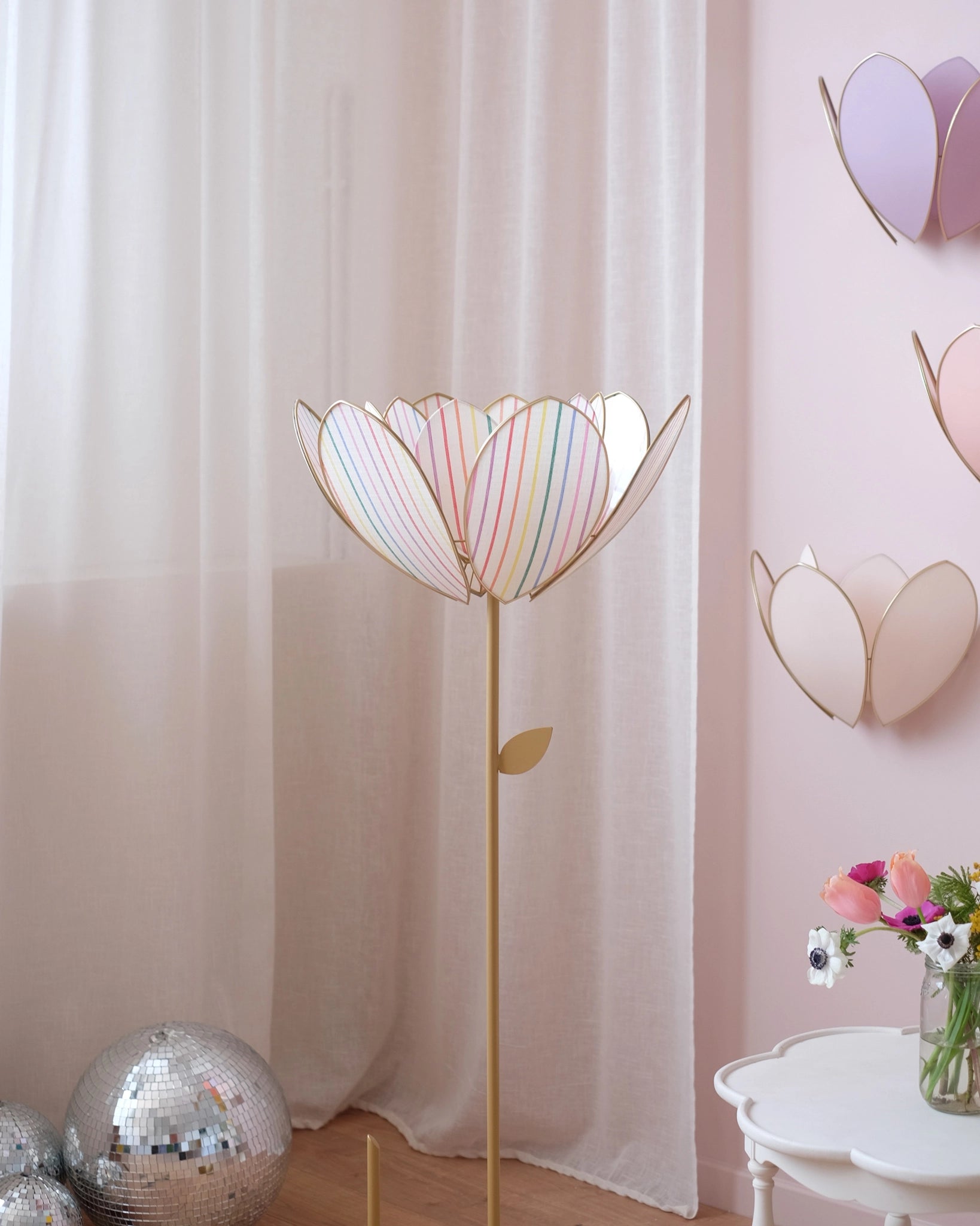 Abat-jour Fleur pour lampadaire - Double Rayures multicolores