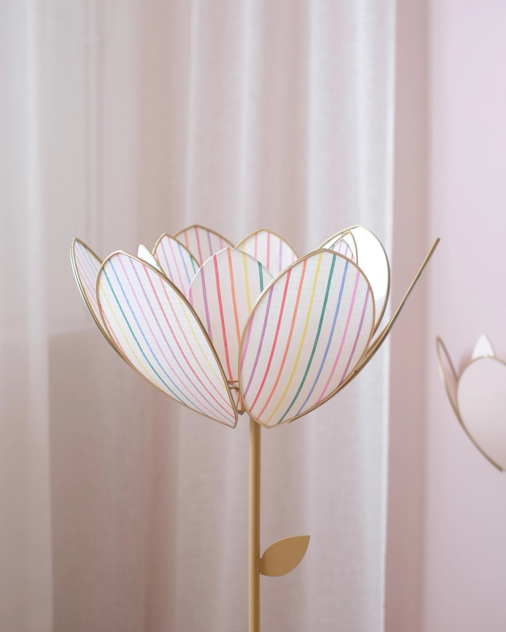 Pied de lampadaire et abat-jour fleur double - Rayures multicolores