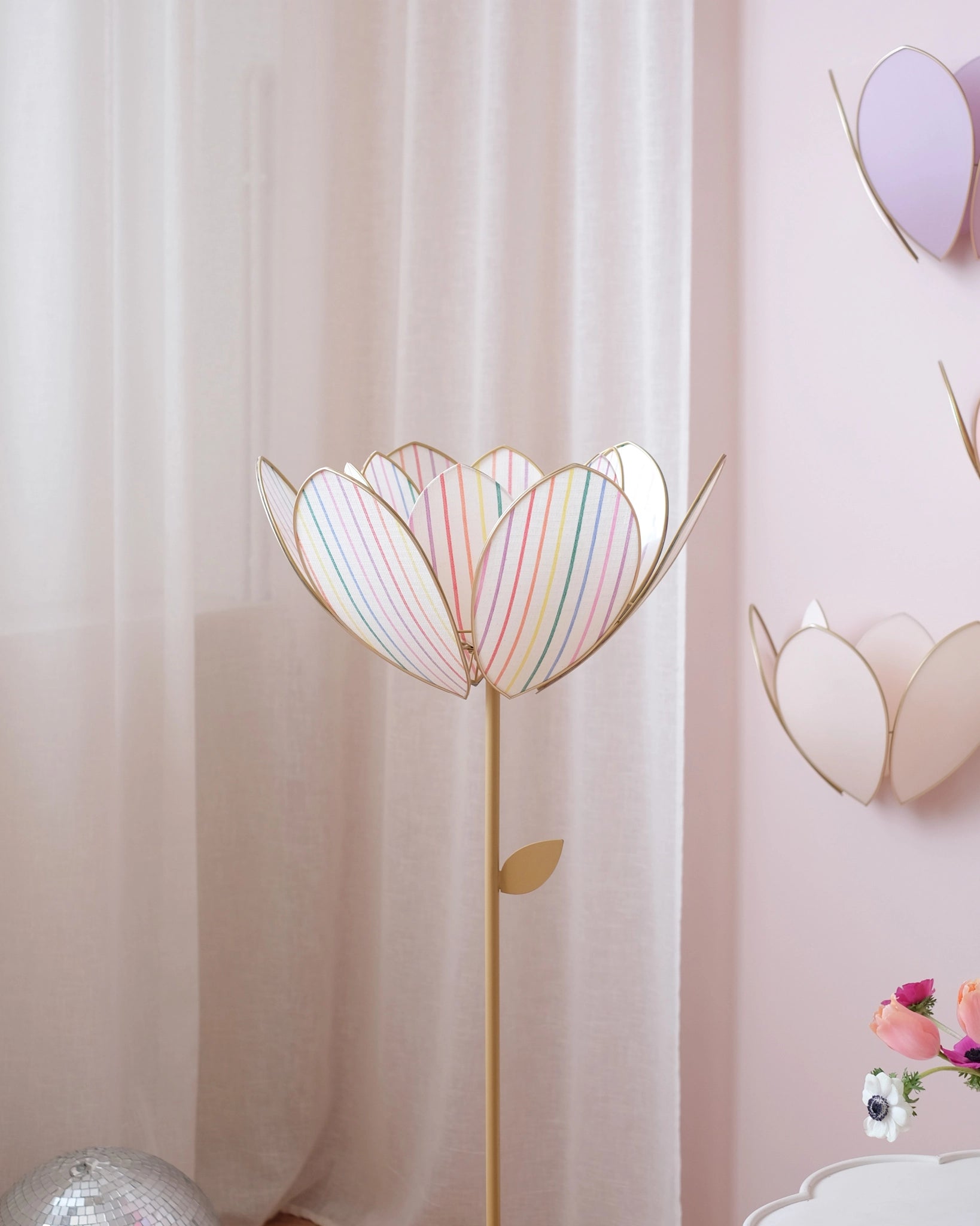 Abat-jour Fleur pour lampadaire - Double Rayures multicolores