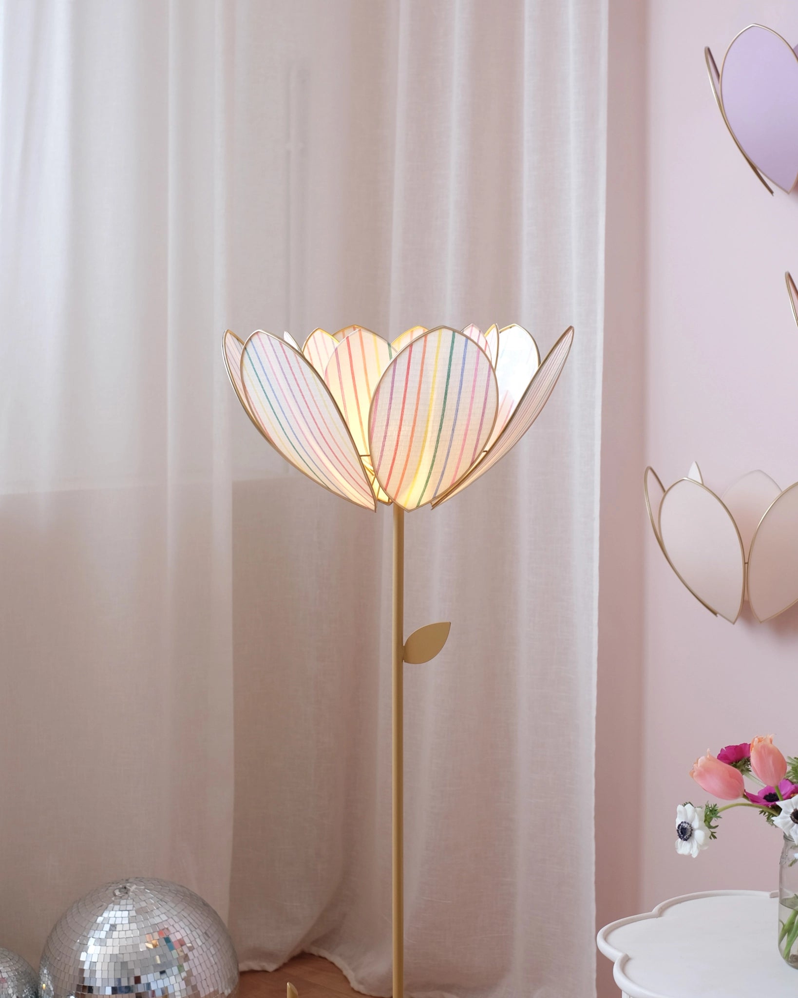 Abat-jour Fleur pour lampadaire - Double Rayures multicolores