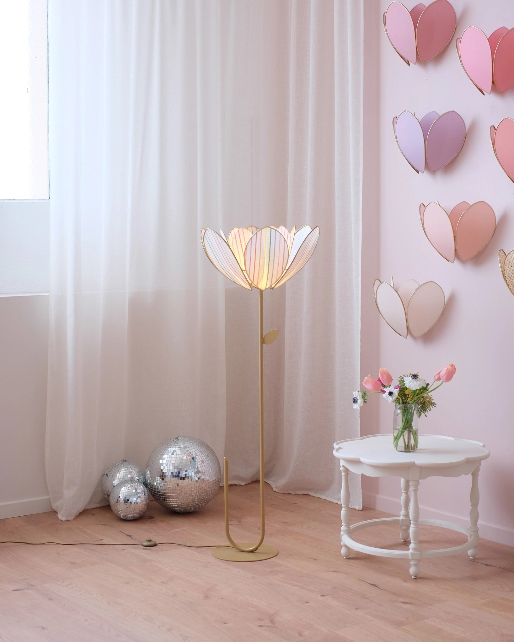 Abat-jour Fleur pour lampadaire - Double Rayures multicolores