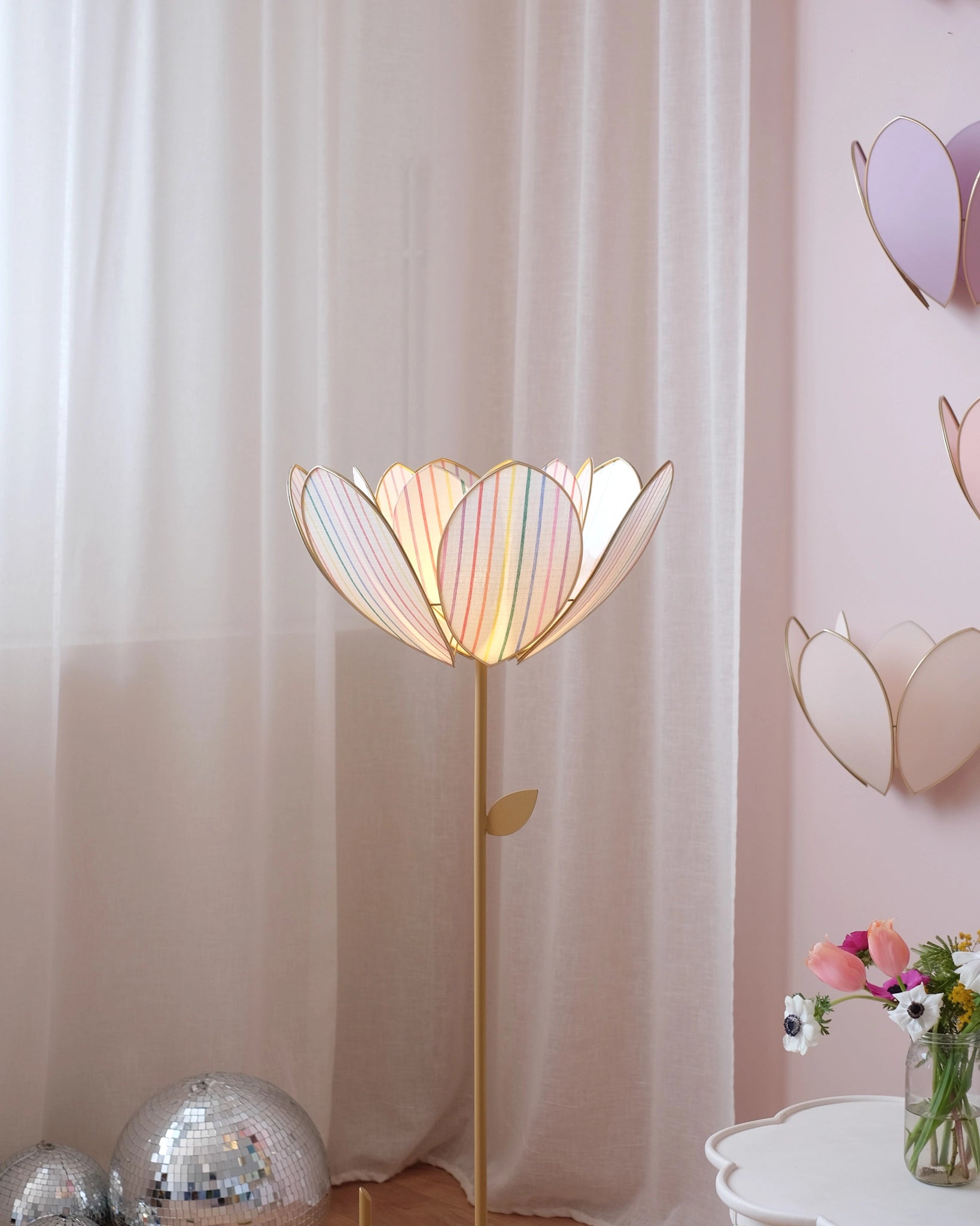 Abat-jour Fleur pour lampadaire - Double Rayures multicolores