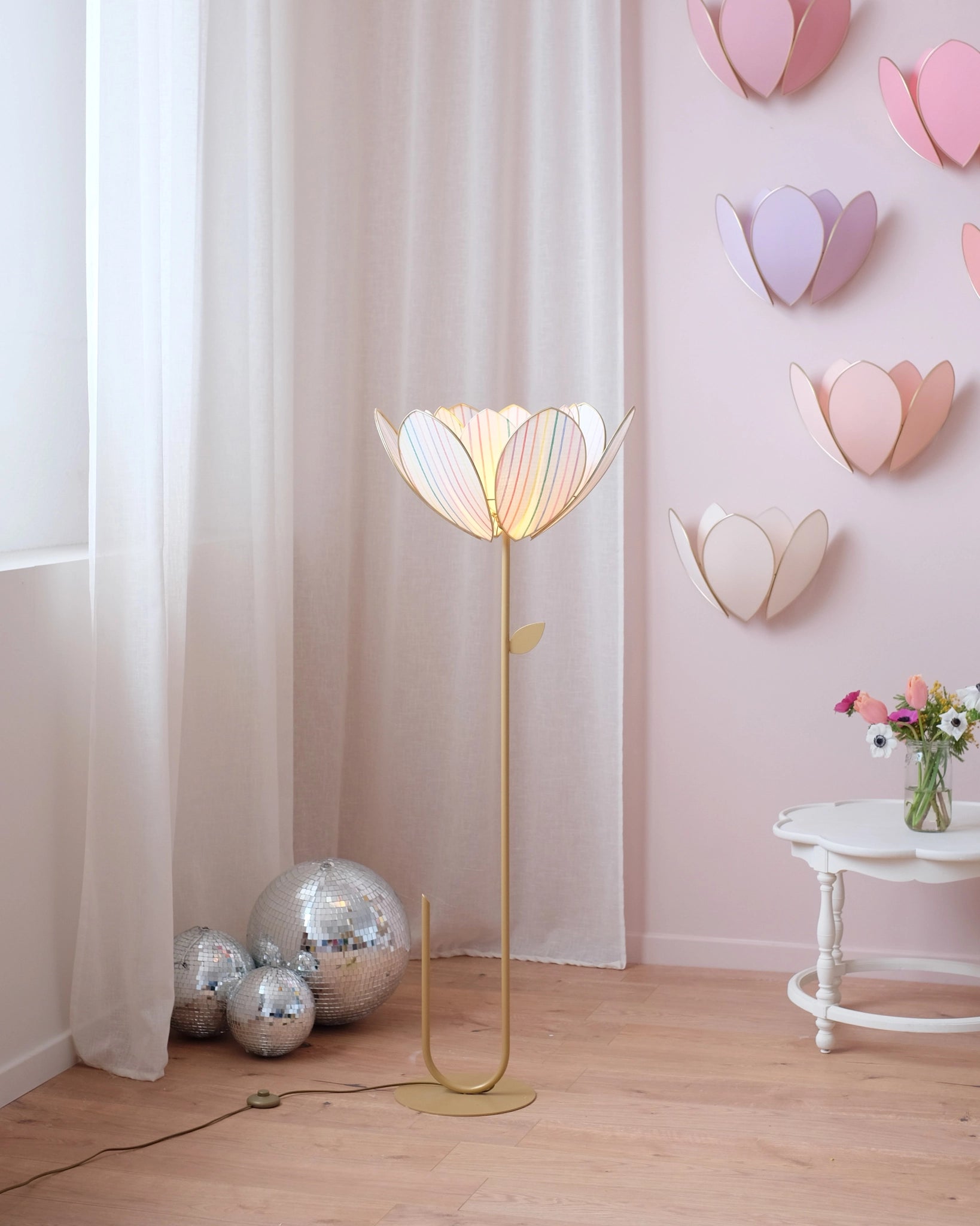 Abat-jour Fleur pour lampadaire - Double Rayures multicolores