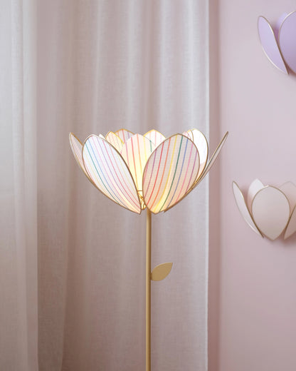 Pied de lampadaire et abat-jour fleur double - Rayures multicolores