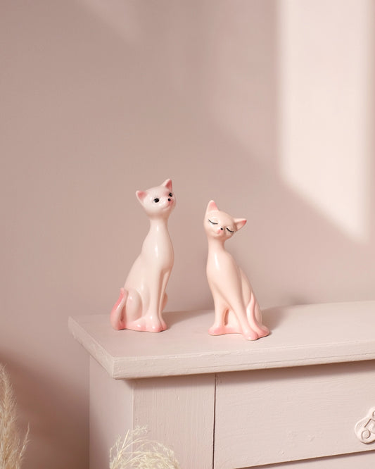 Duo de chats en céramique rose Années 70 #3