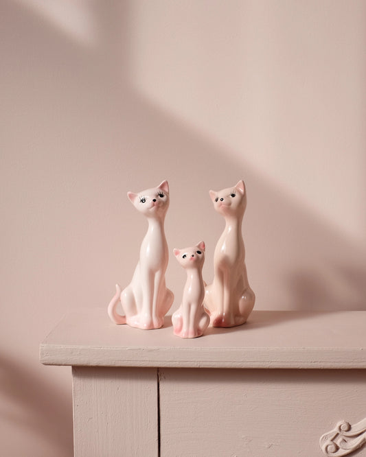Trio de chats en céramique rose Années 70 #2