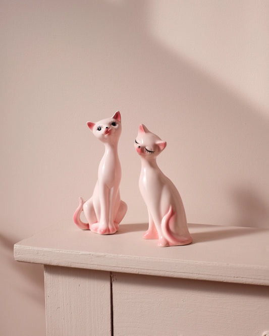 Duo de chats en céramique rose Années 70 #2