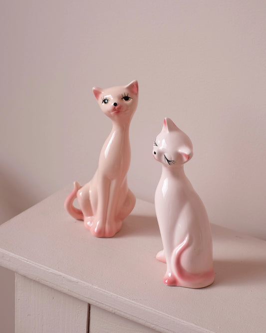 Duo de chats en céramique rose Années 70 #1