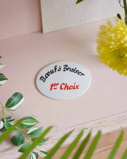 Anciennes plaques de boucherie en céramique émaillée - Au choix