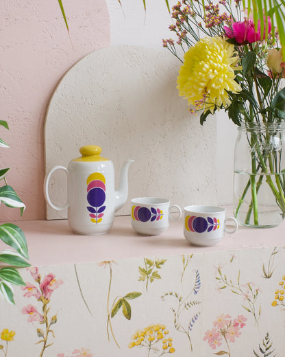 Ancienne cafetière et ses deux tasses en porcelaine vintage