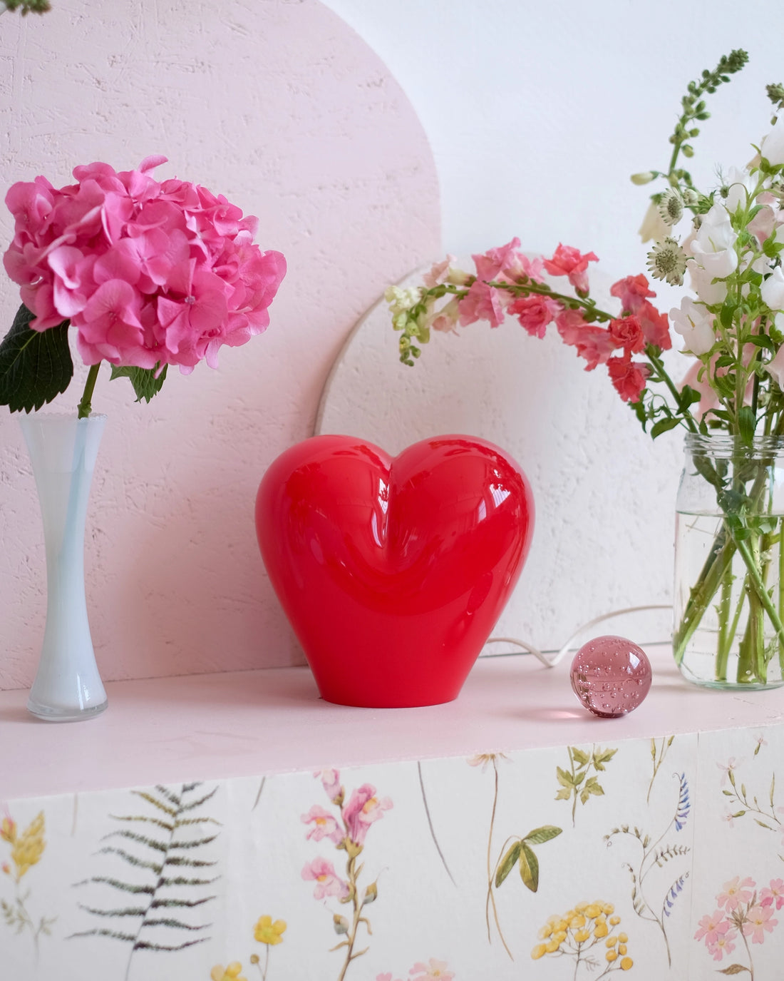 Lampe coeur vintage en verre