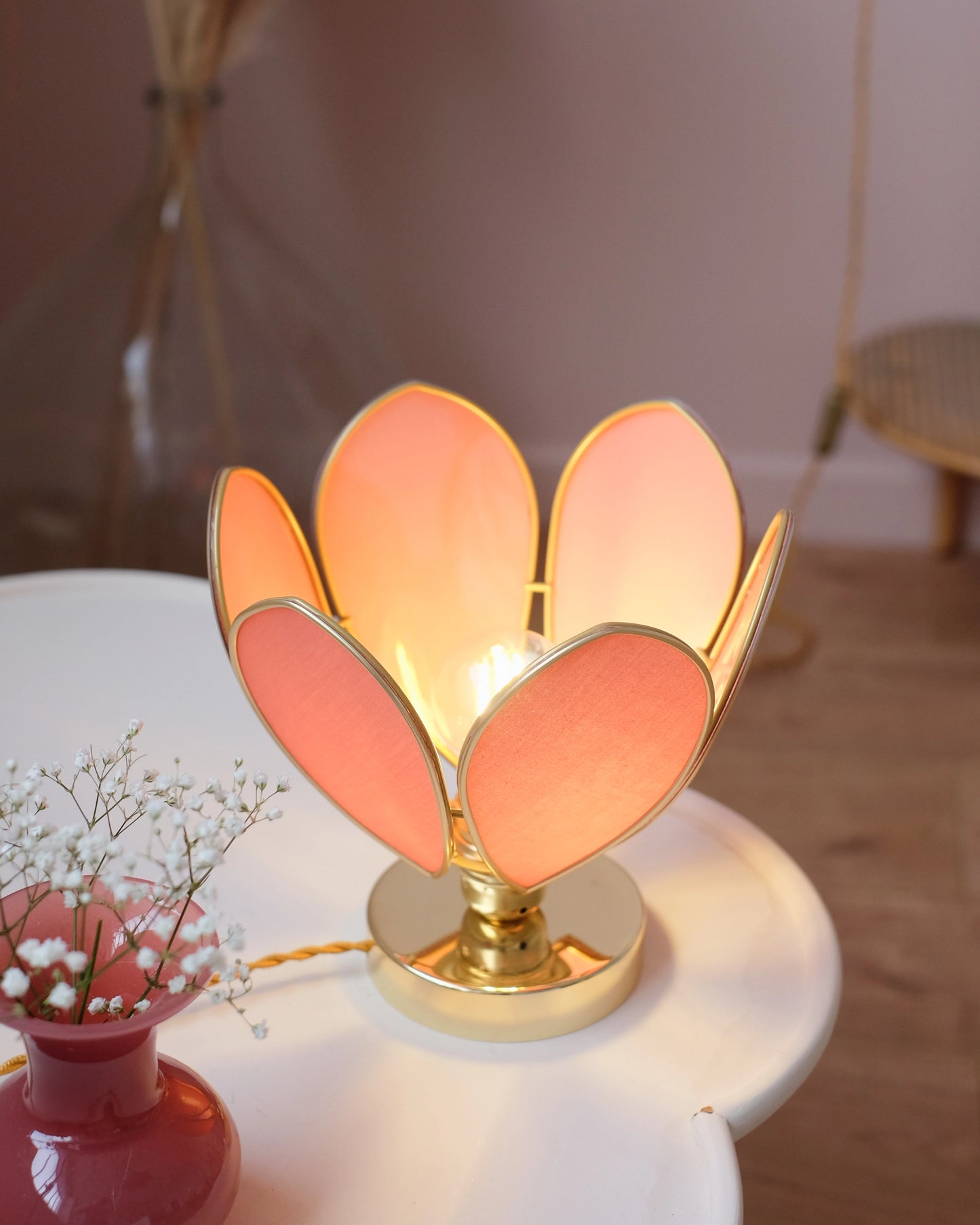 Lampe Fleur à poser - Terracotta et doré