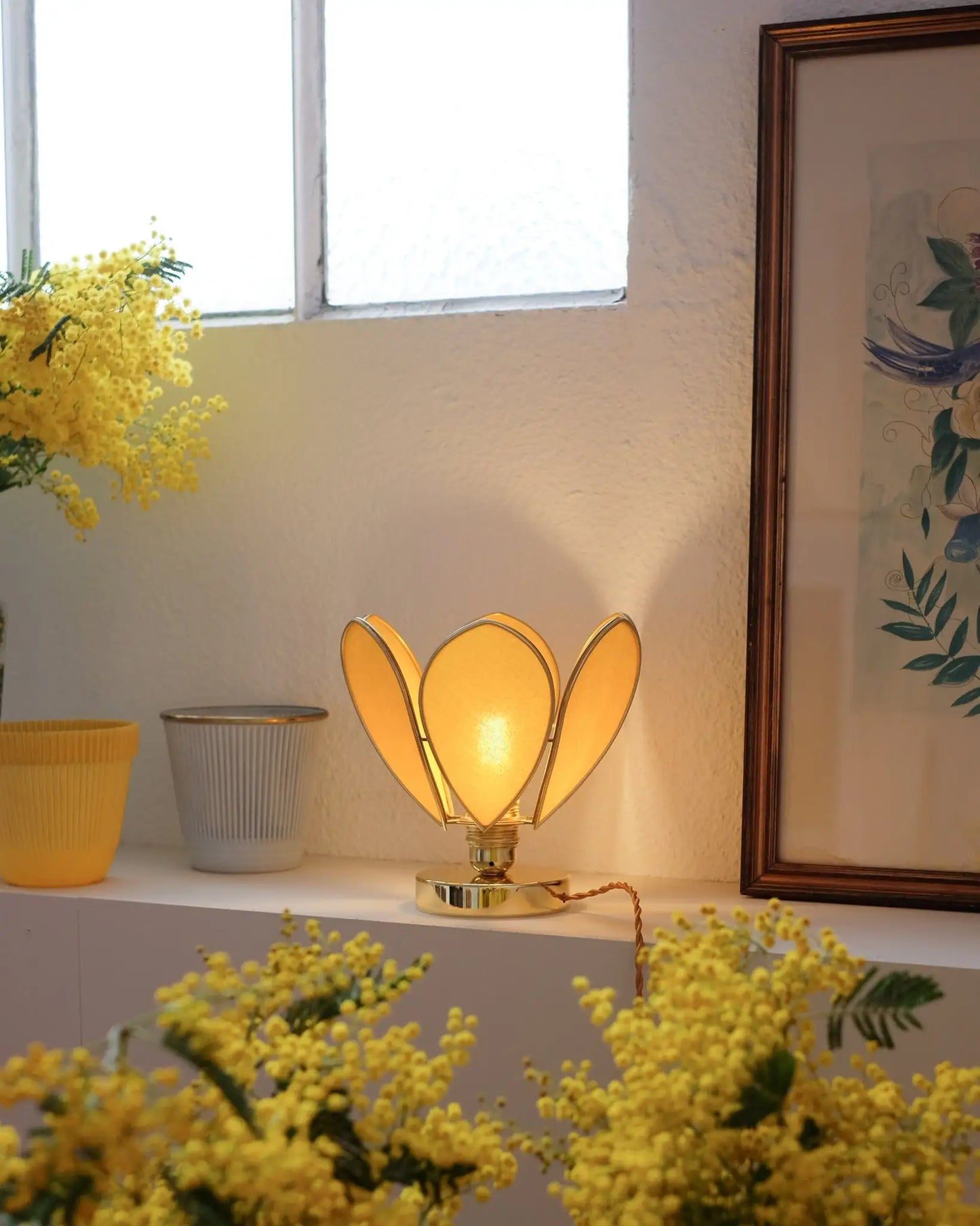 Lampe Fleur à poser - Mimosa et doré