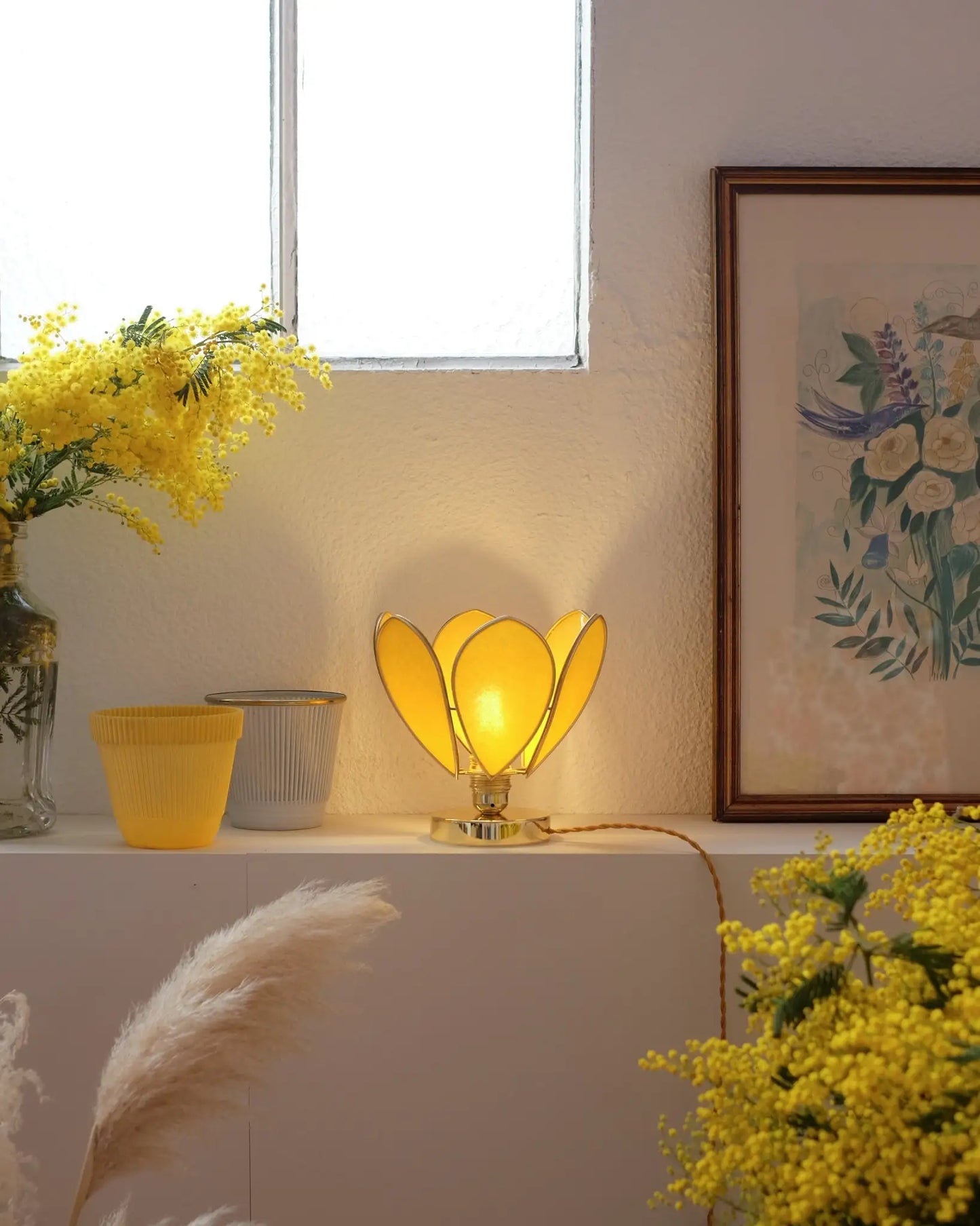 Lampe Fleur à poser - Mimosa et doré