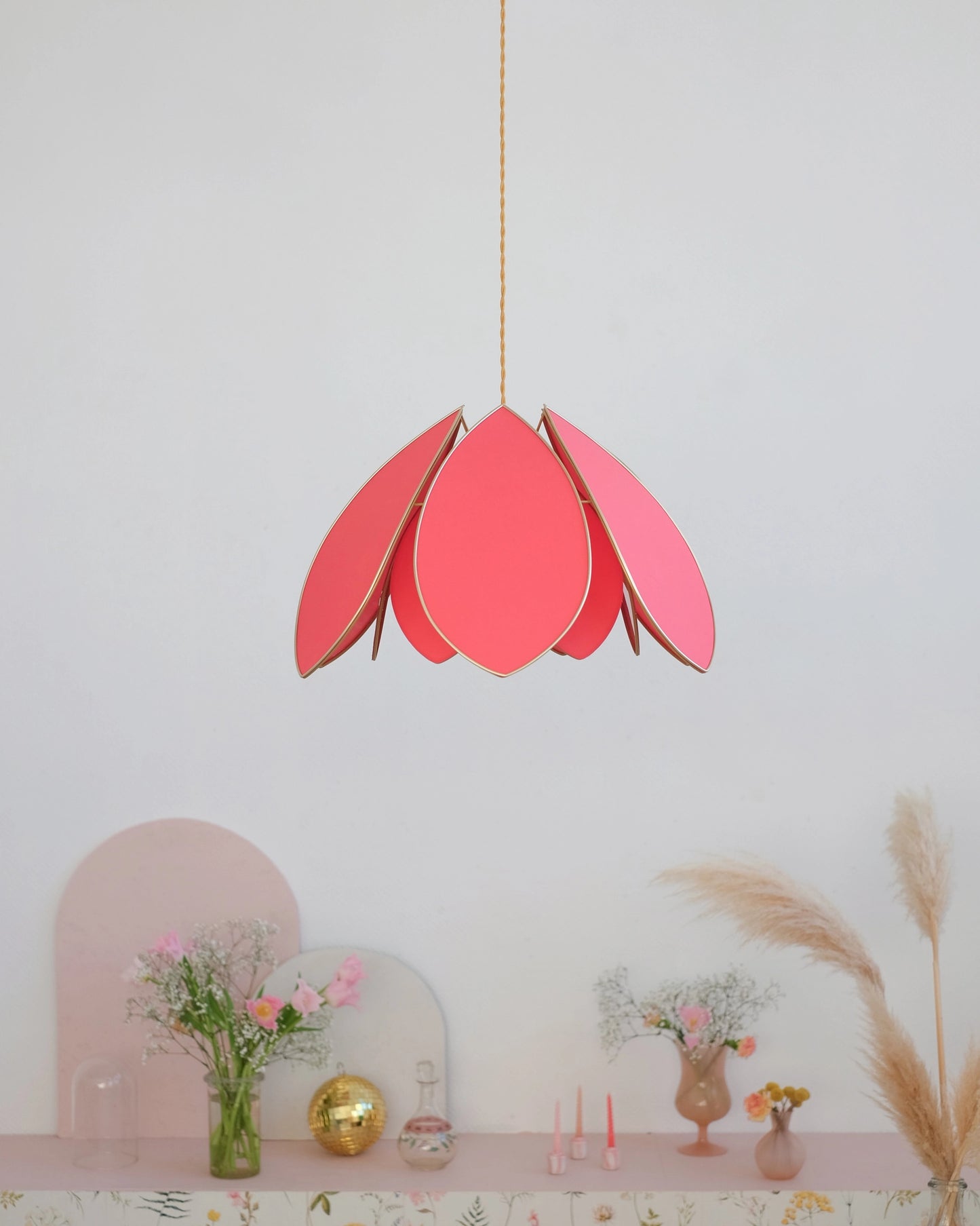 Suspension Fleur double - Flamingo et doré