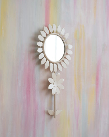 Ancien miroir Fleur en métal blanc crème