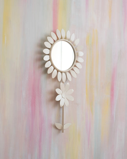 Ancien miroir Fleur en métal blanc crème