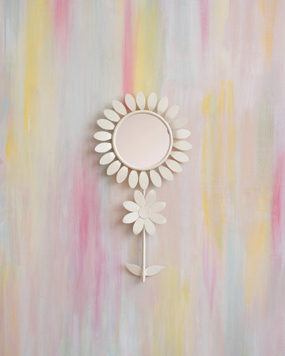 Ancien miroir Fleur en métal blanc crème