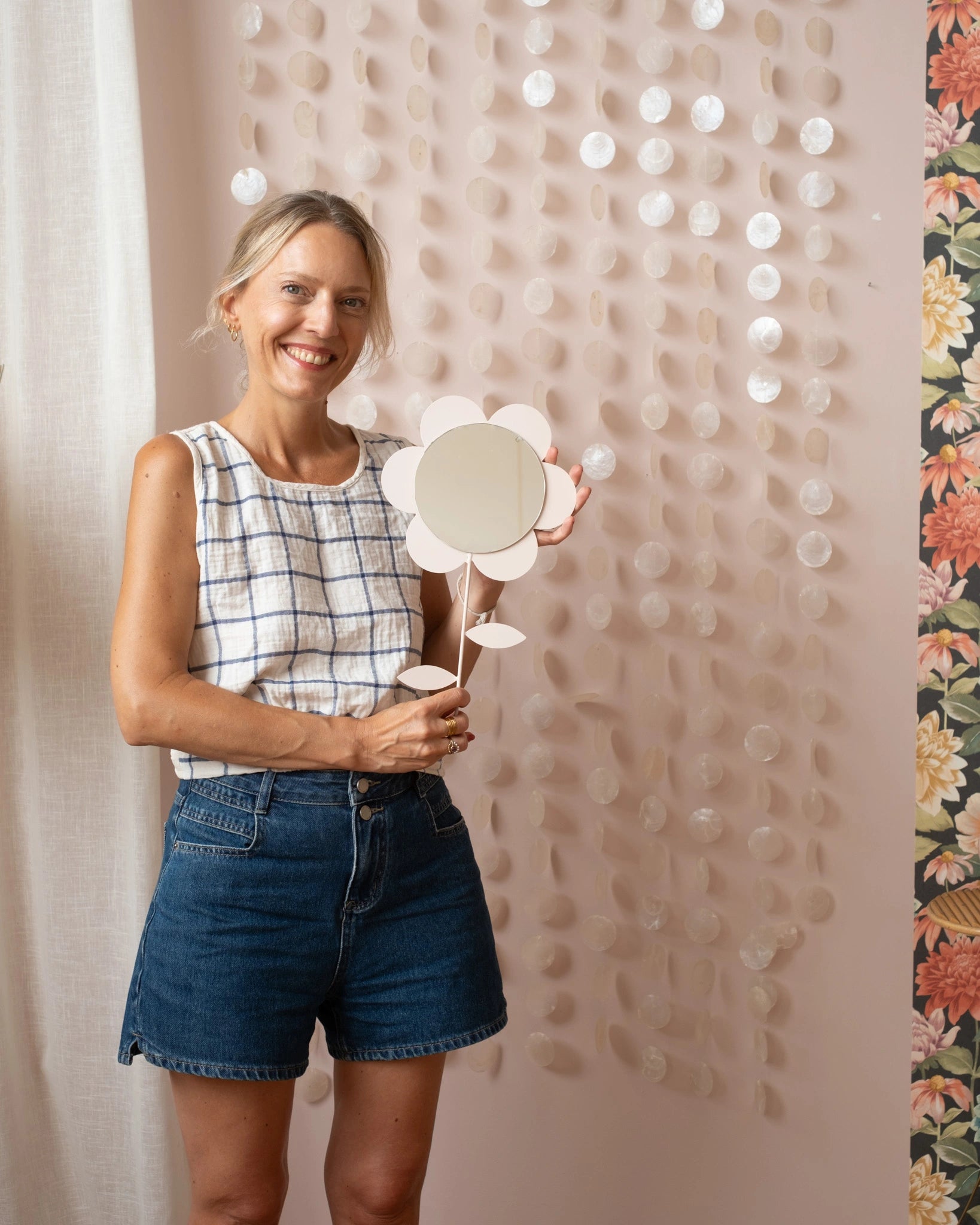 Miroir fleur vintage rose
