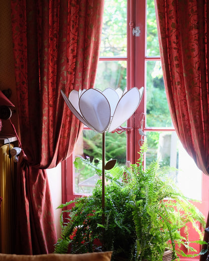 Pied de lampadaire et abat-jour fleur double - Écru