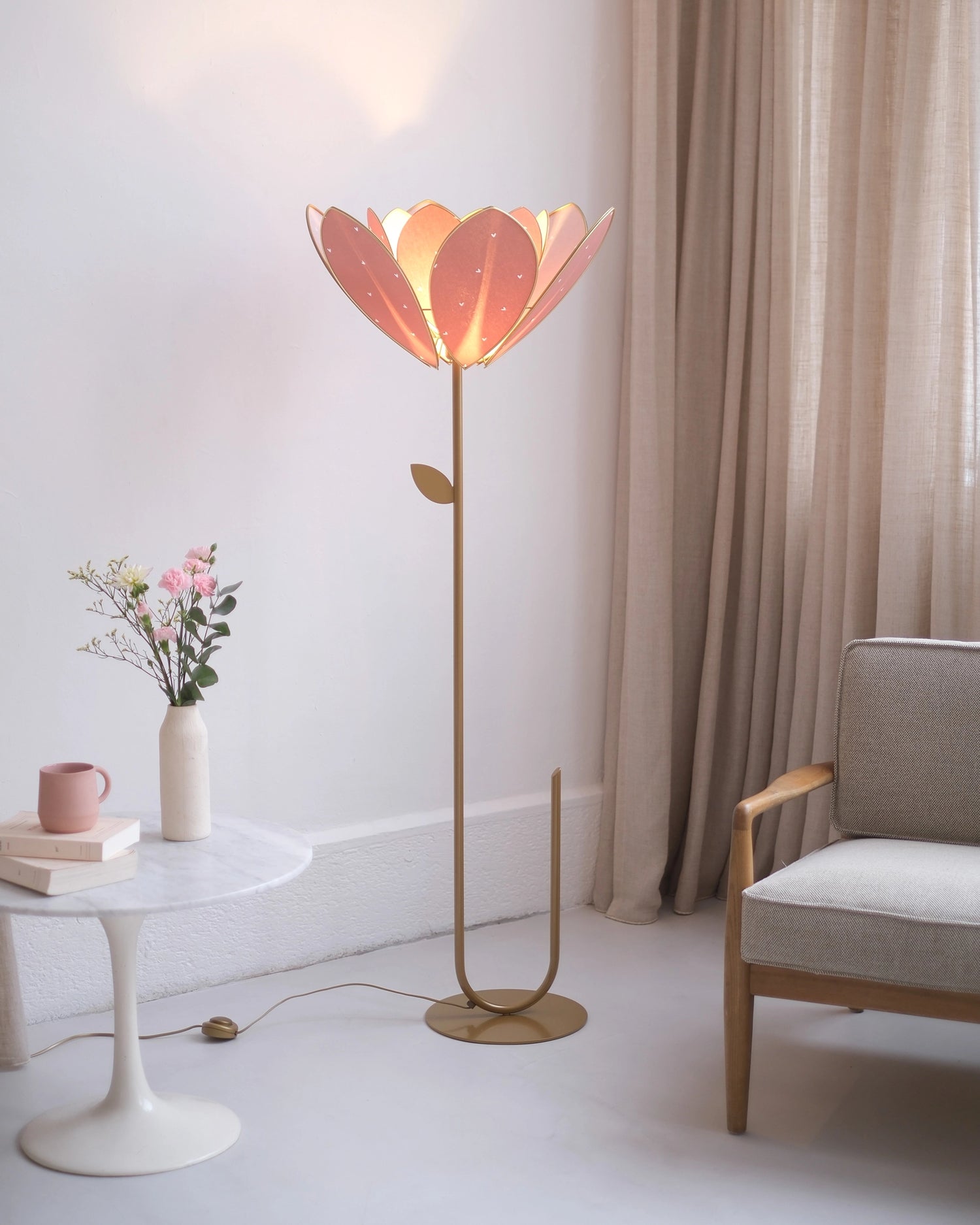 Pied de lampadaire et abat-jour fleur double - Petits coeurs