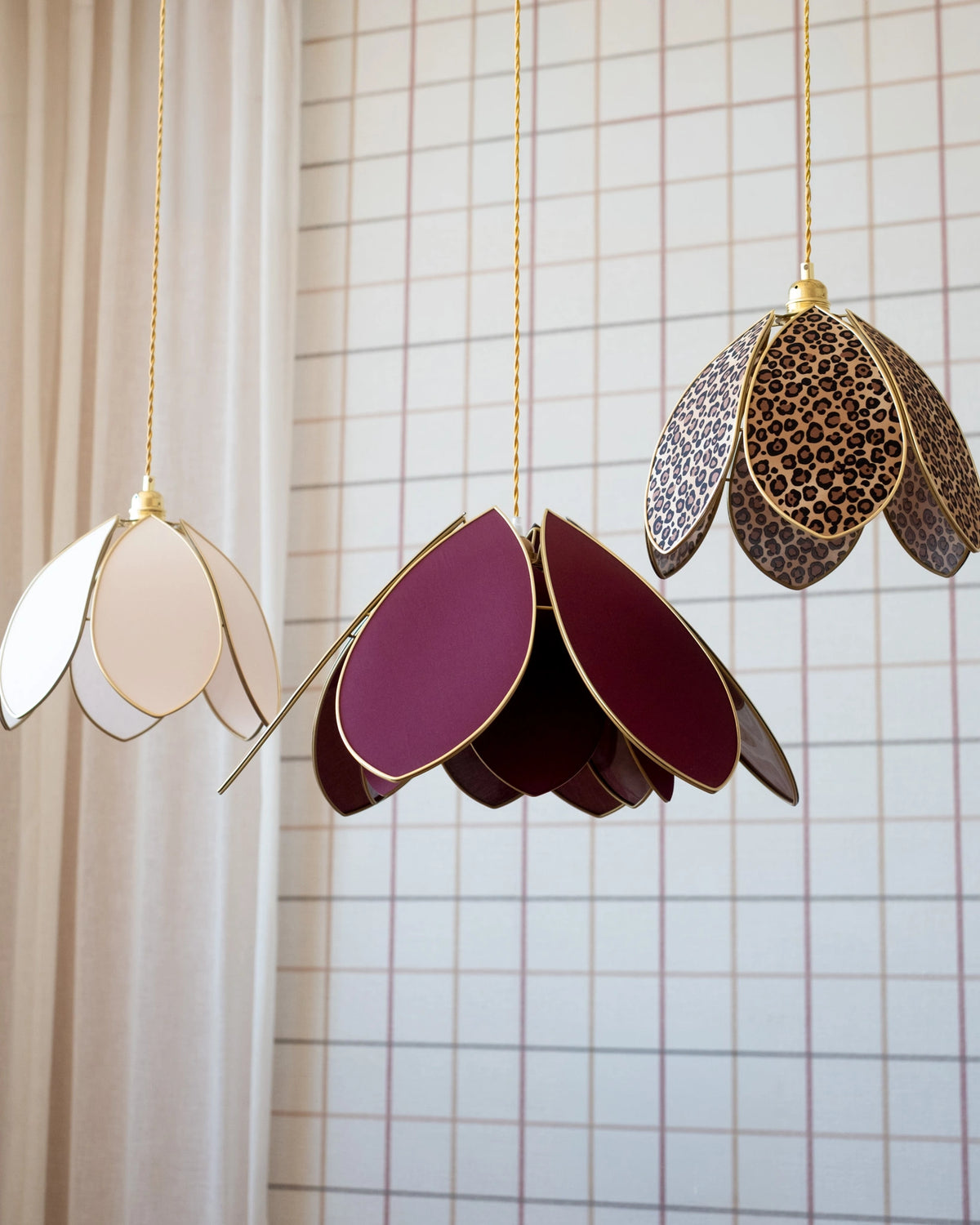 Suspension Fleur double - Aubergine et doré