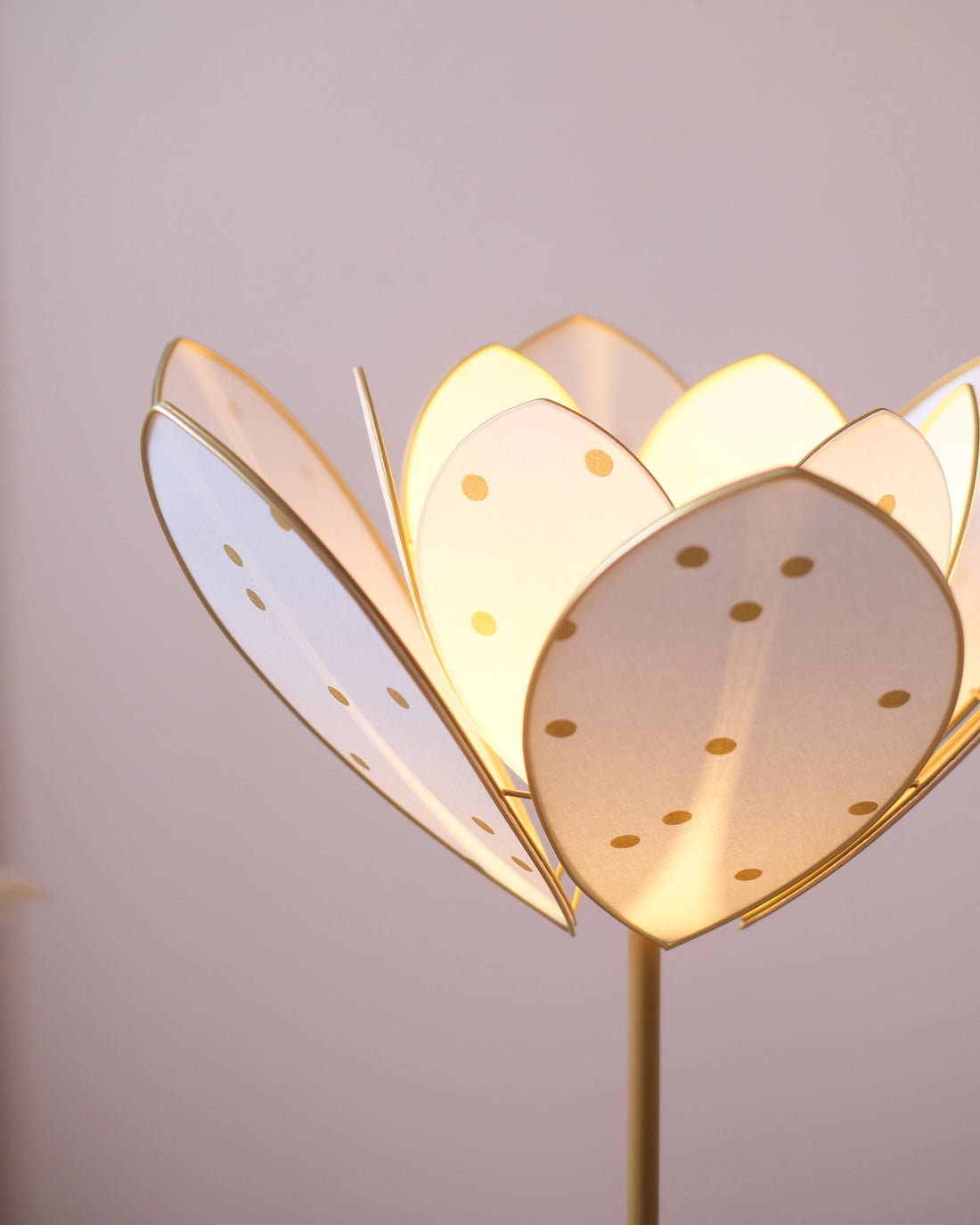 Pied de lampadaire et abat-jour fleur double - Pois dorés
