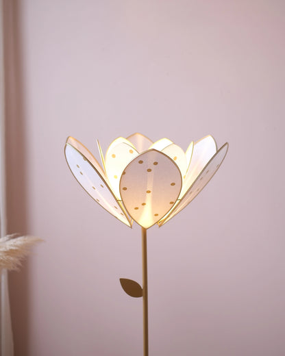 Pied de lampadaire et abat-jour fleur double - Pois dorés