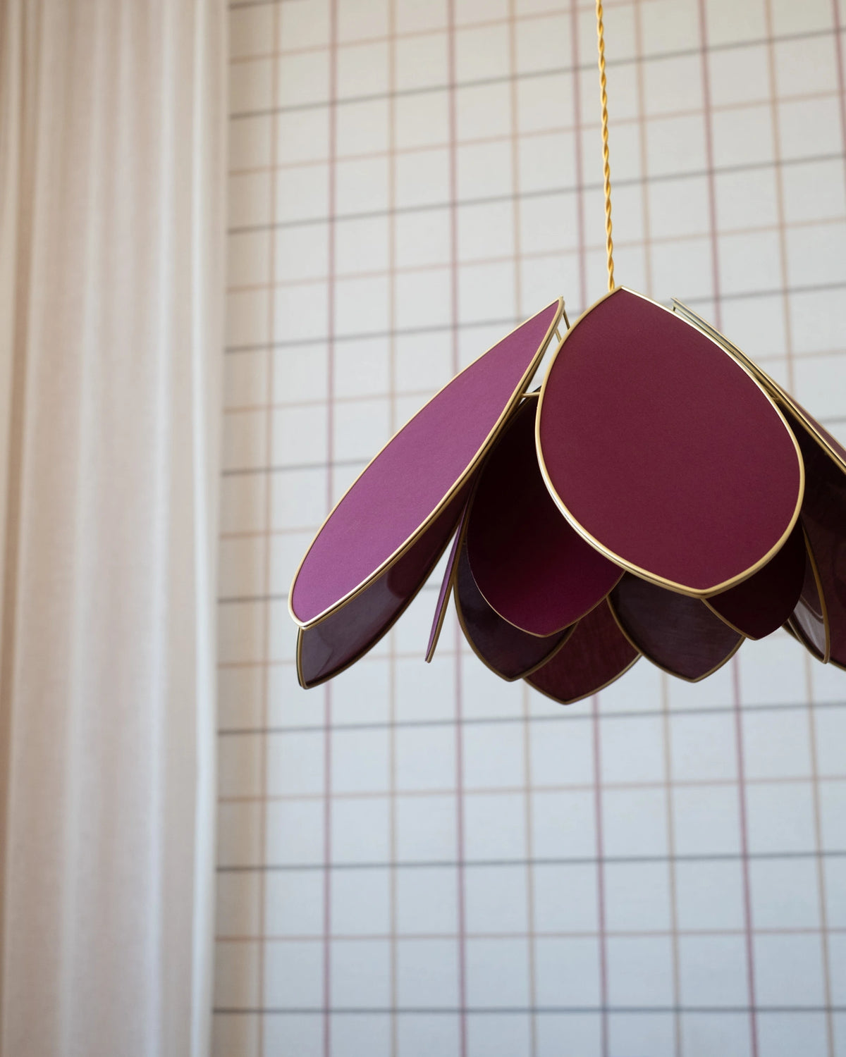 Suspension Fleur double - Aubergine et doré