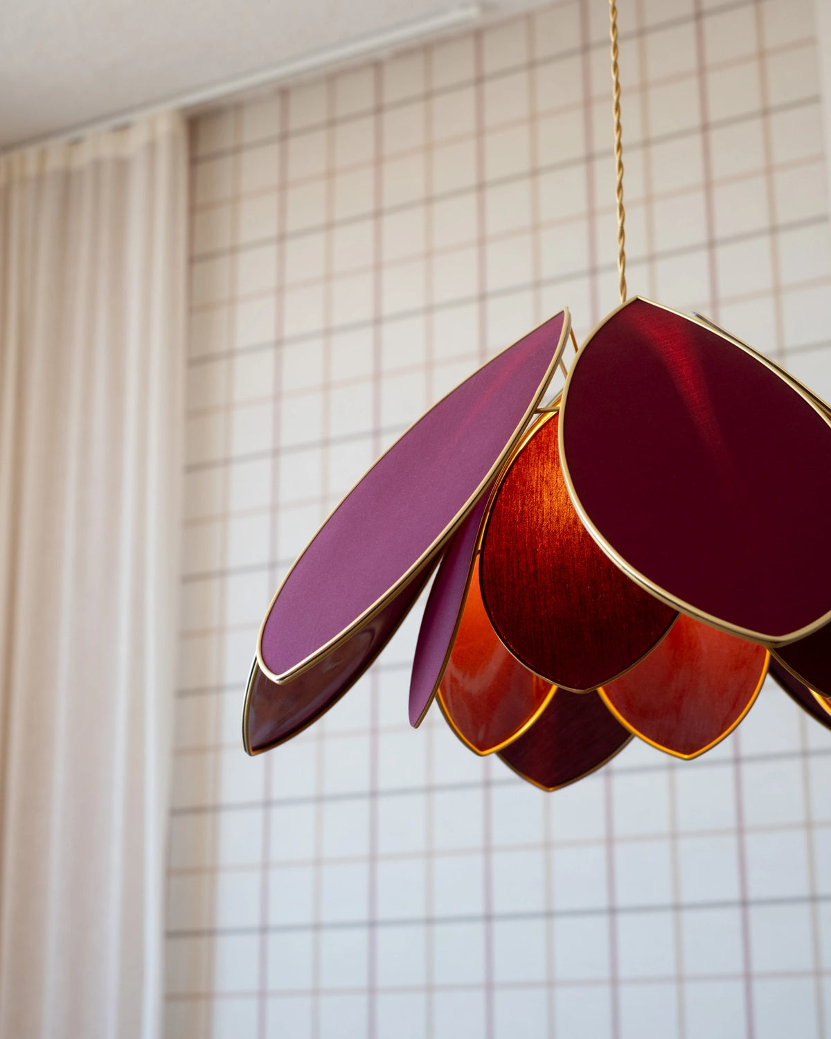 Suspension Fleur double - Aubergine et doré