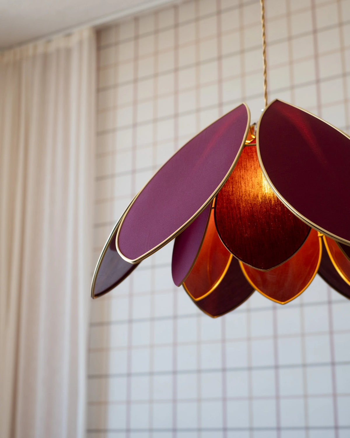 Suspension Fleur double - Aubergine et doré