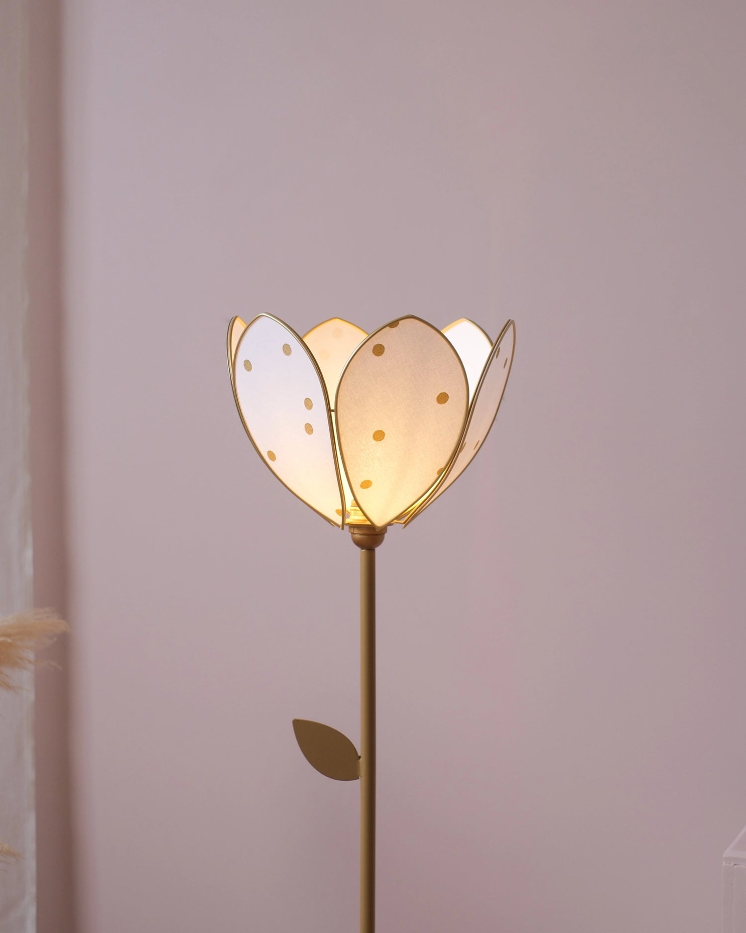 Pied de lampadaire et abat-jour fleur simple - Pois dorés