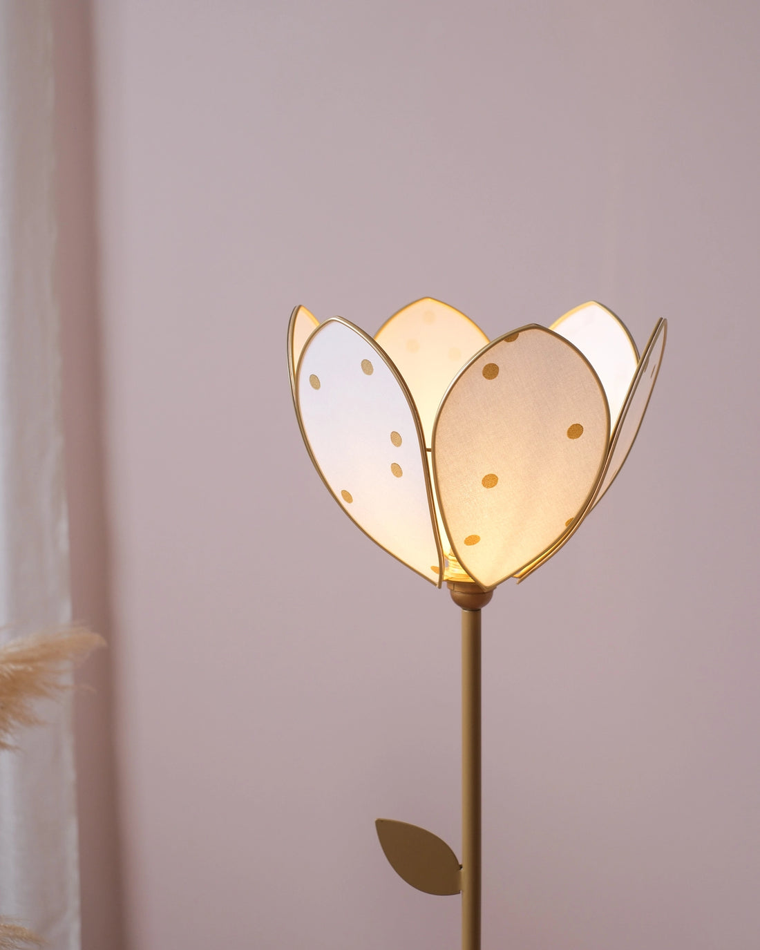 Pied de lampadaire et abat-jour fleur simple - Pois dorés