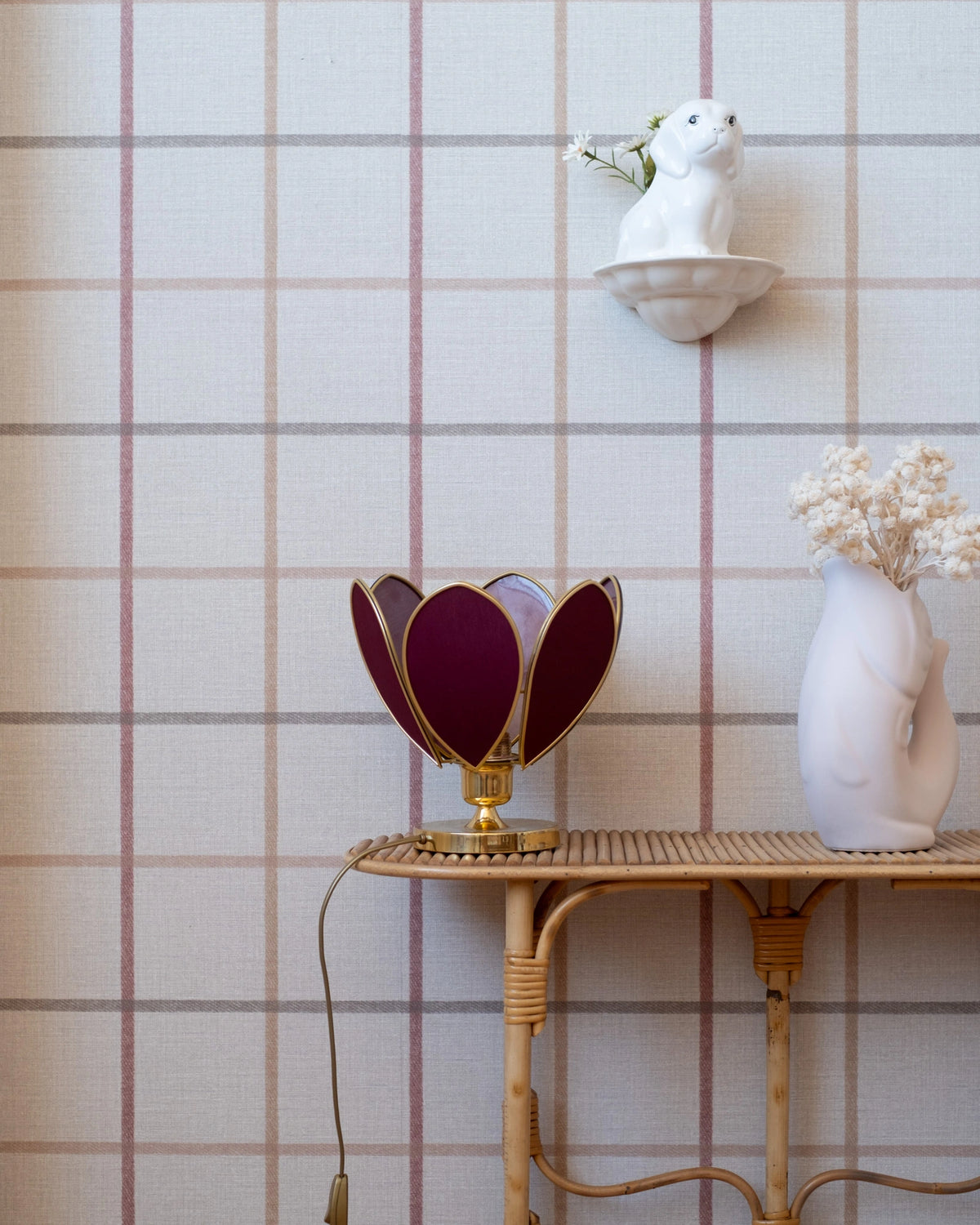 Lampe Fleur à poser - Aubergine et doré