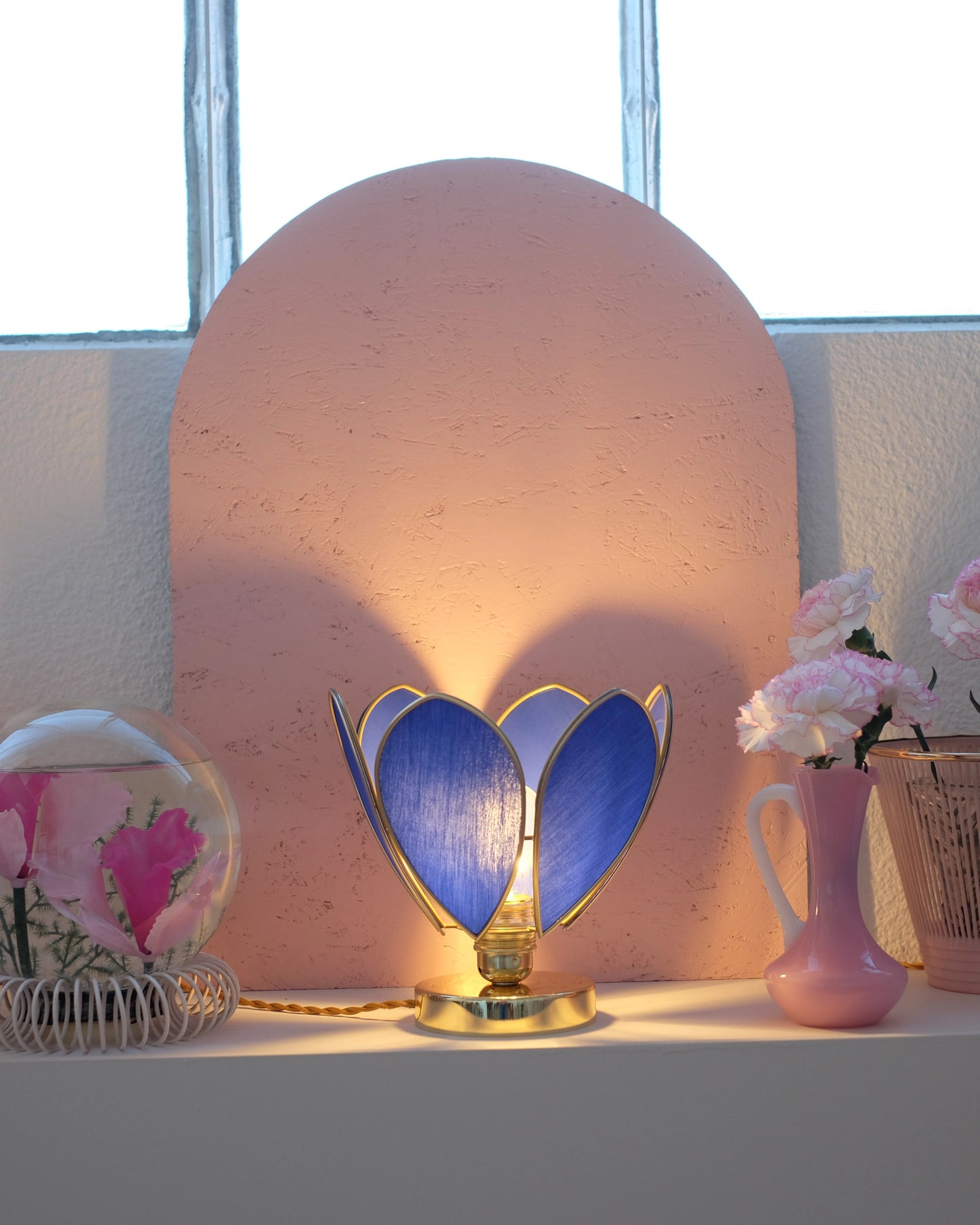 Lampe Fleur à poser - Bleu Royal et doré