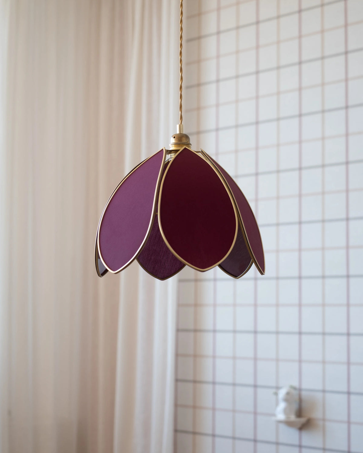 Suspension Fleur simple - Aubergine et doré
