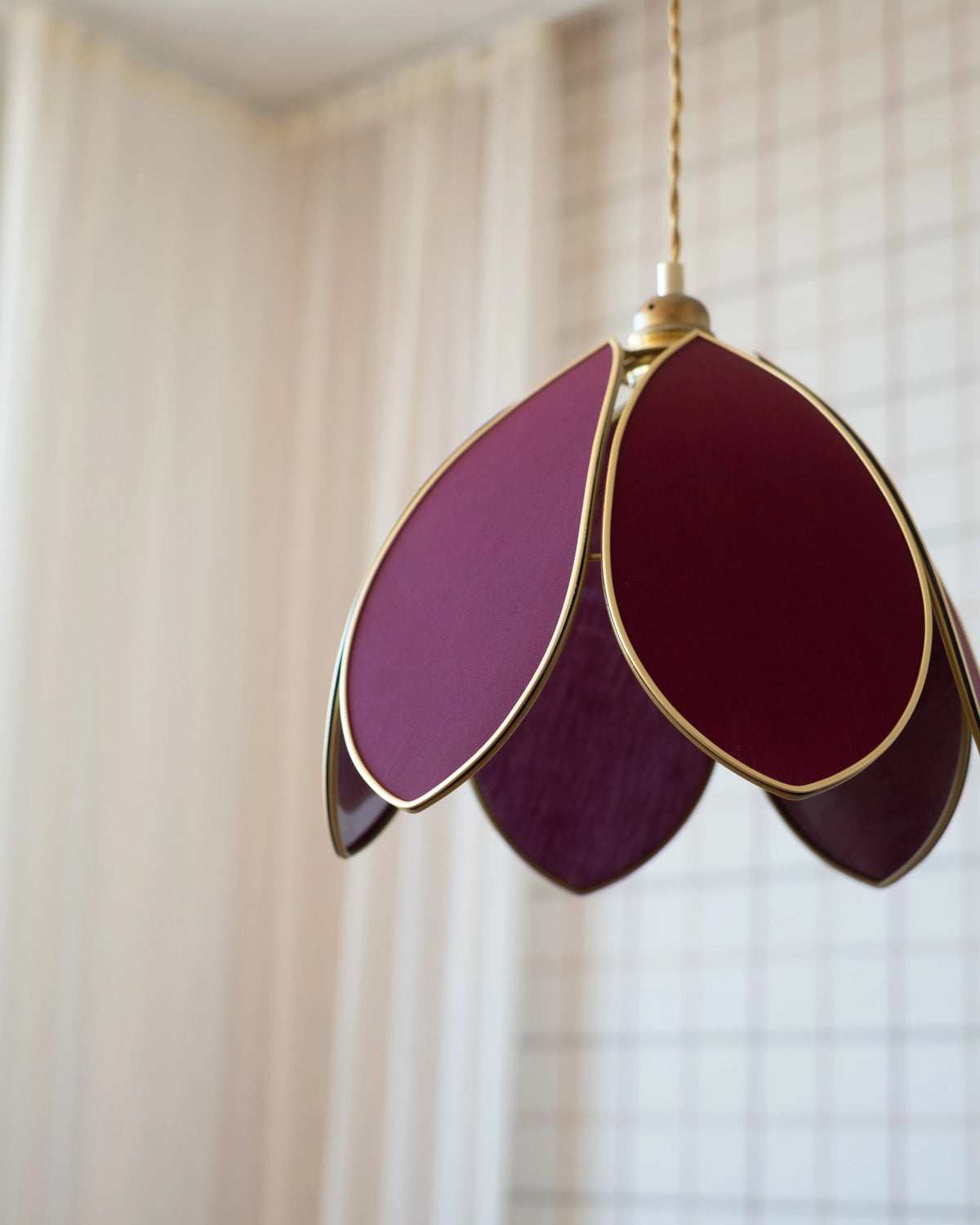 Suspension Fleur simple - Aubergine et doré