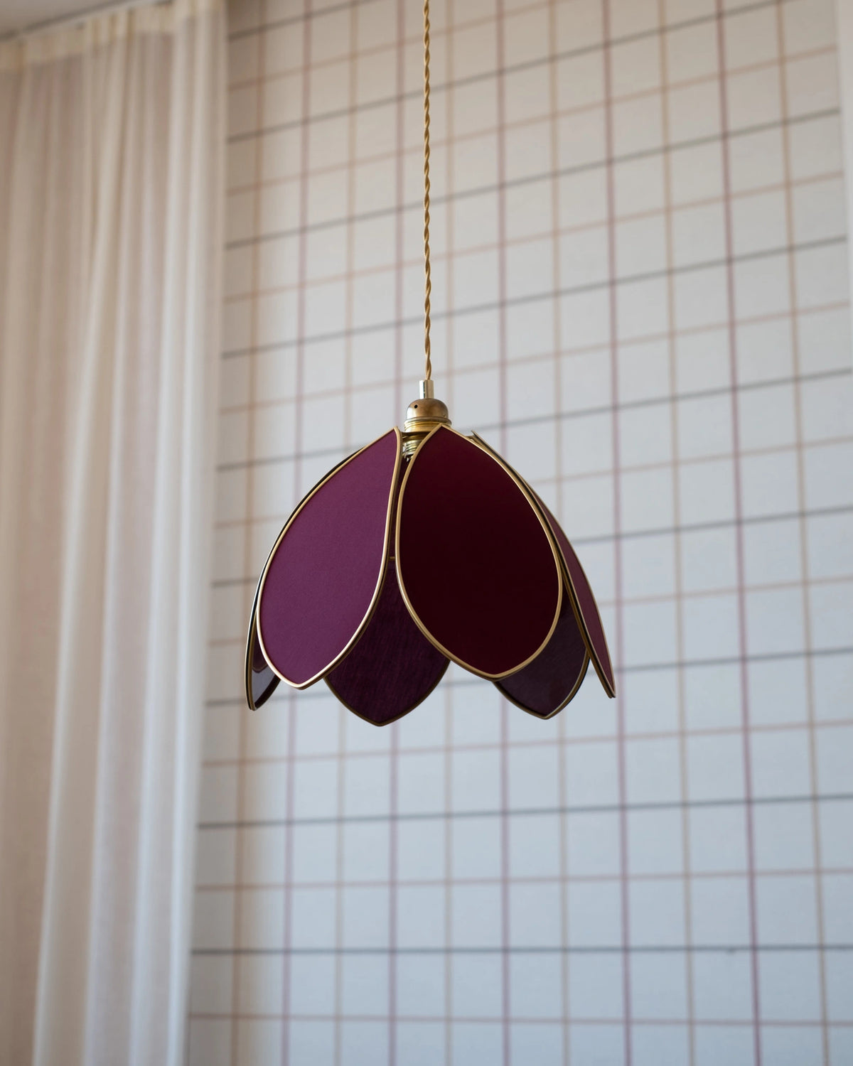 Suspension Fleur simple - Aubergine et doré