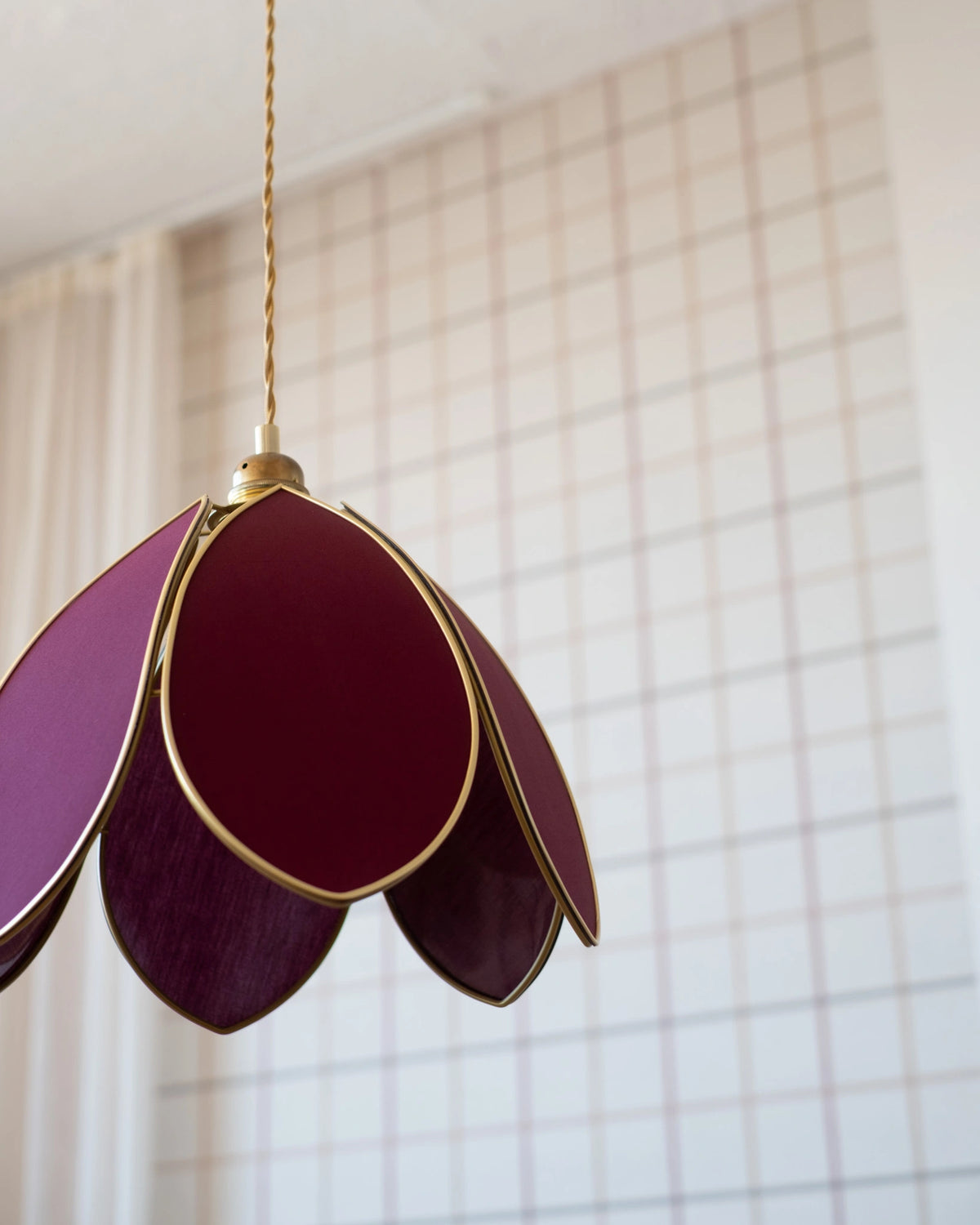 Suspension Fleur simple - Aubergine et doré
