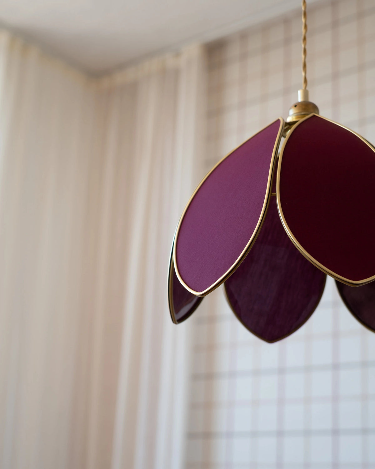 Suspension Fleur simple - Aubergine et doré