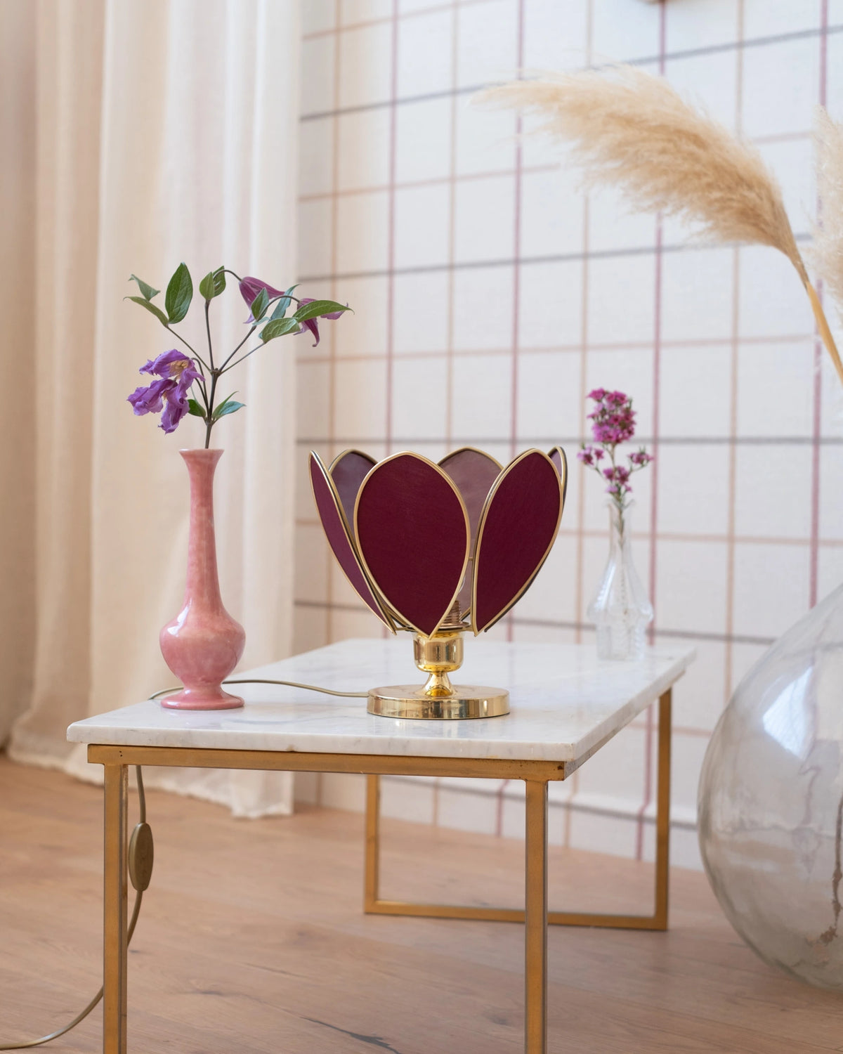 Lampe Fleur à poser - Aubergine et doré