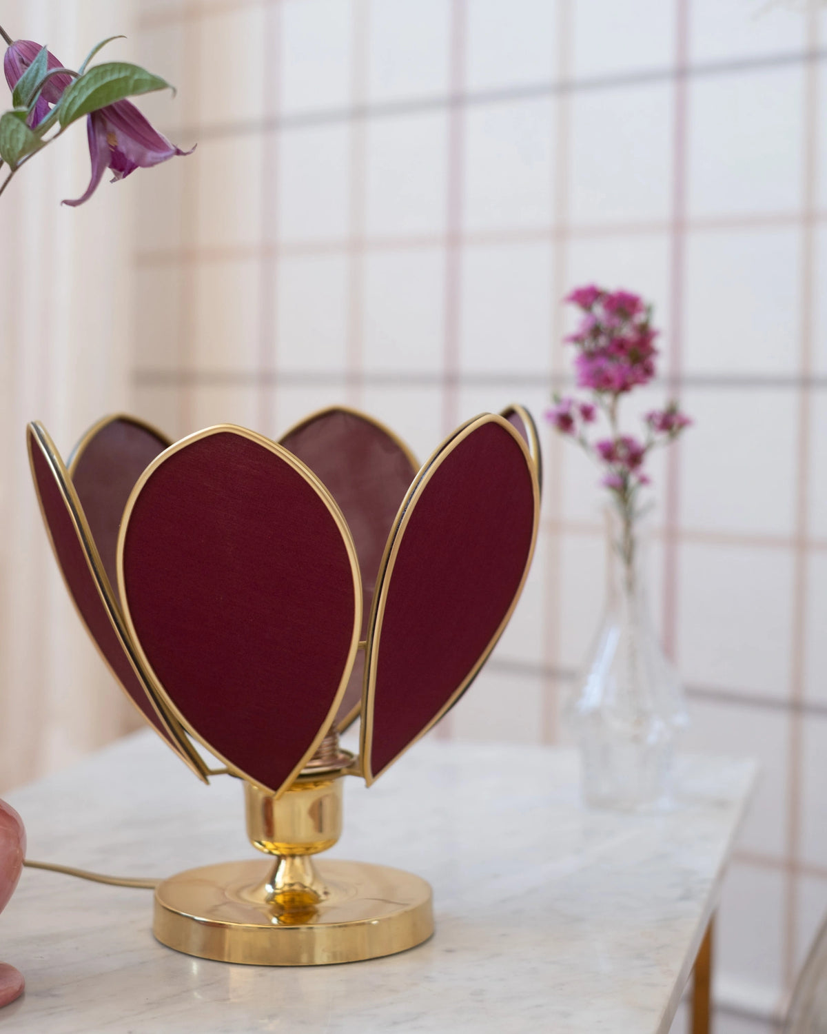 Lampe Fleur à poser - Aubergine et doré