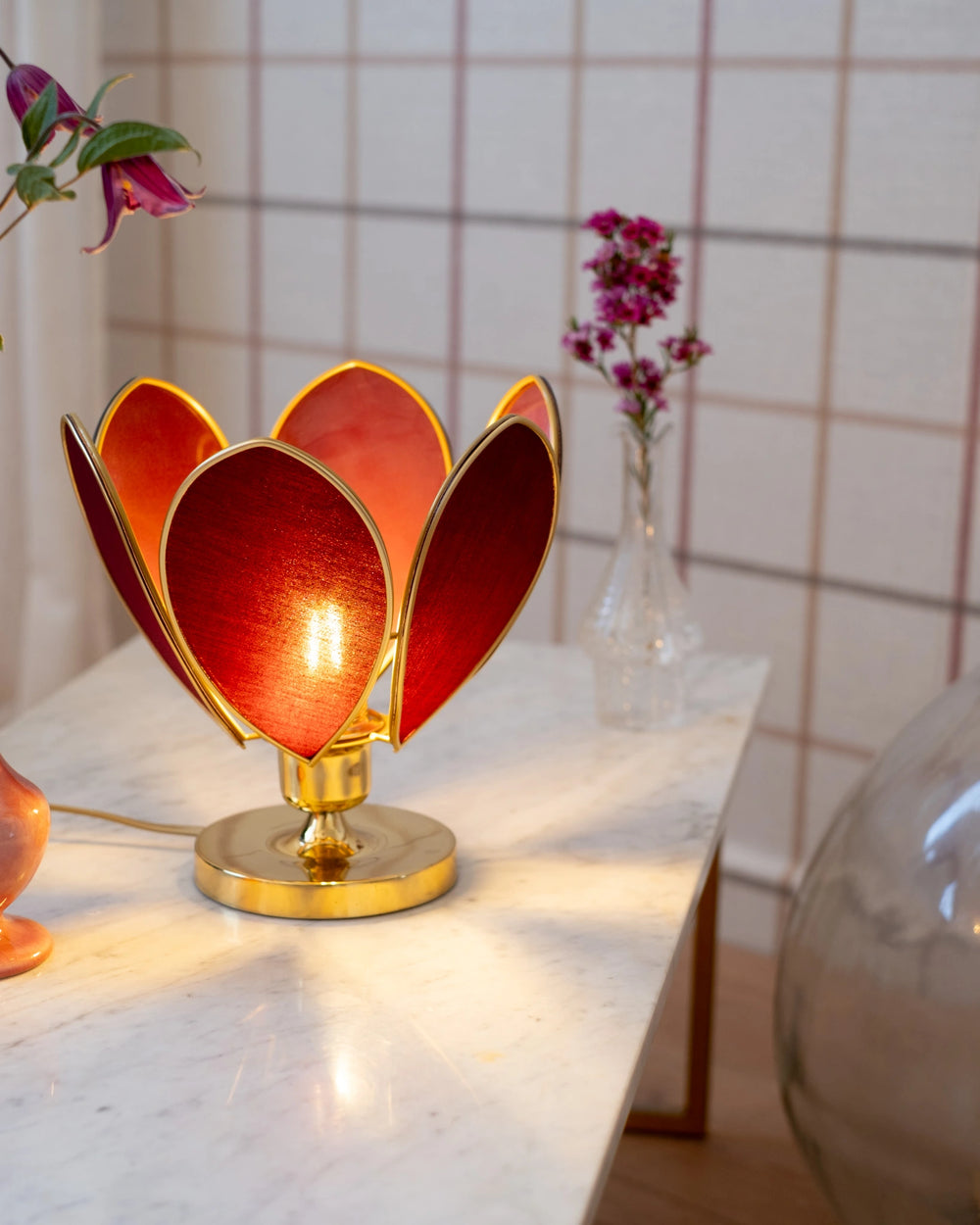 Lampe Fleur à poser - Aubergine et doré